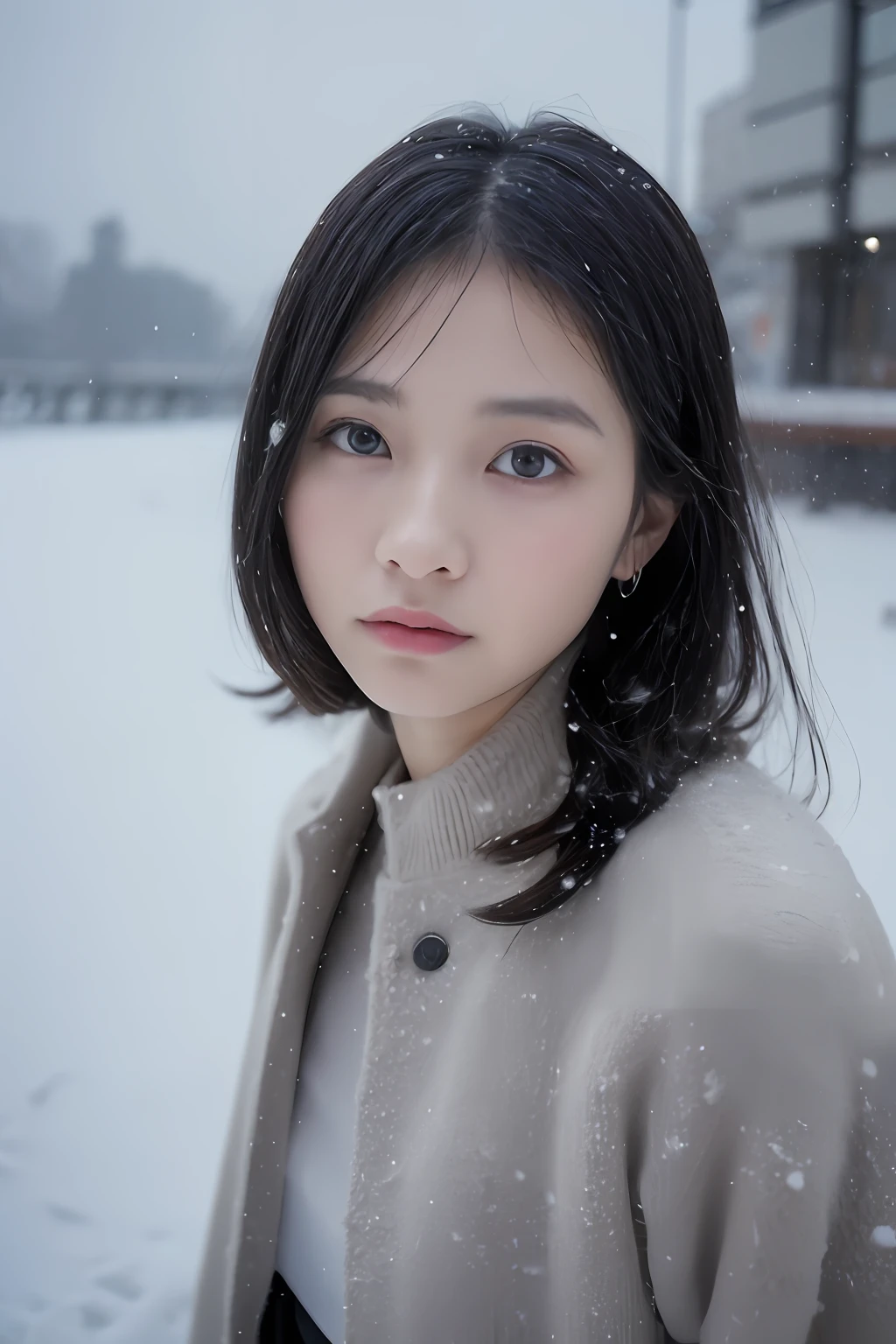 (8k、top-quality、Masterpiece、超A high resolution:1.2) (Cold style:1.1) (Gloomy winter snow:1.4) Beautiful Japan Pictures of Women