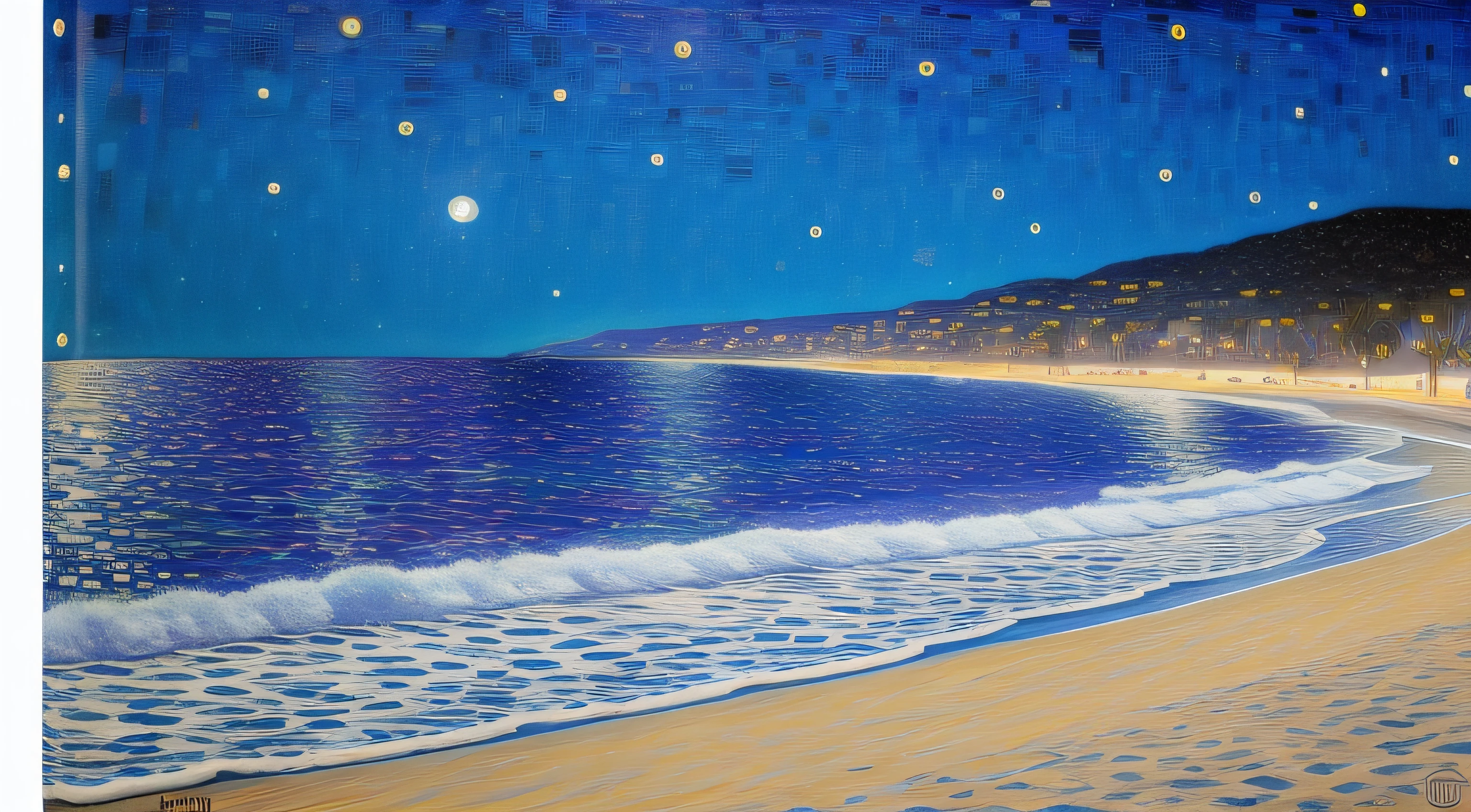 Playa nocturna, Gustav Klimt, cielo muy oscuro, luna llena