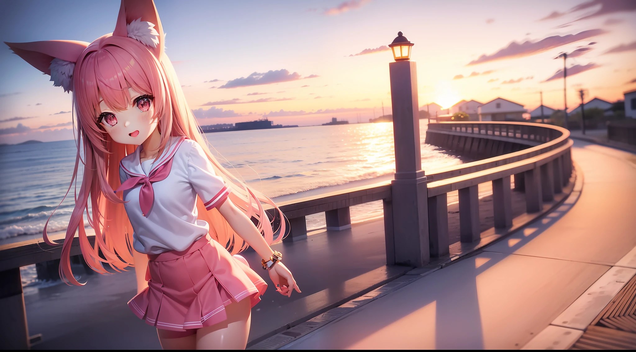 Seaside sunrise miniskirt pink fox ear girl