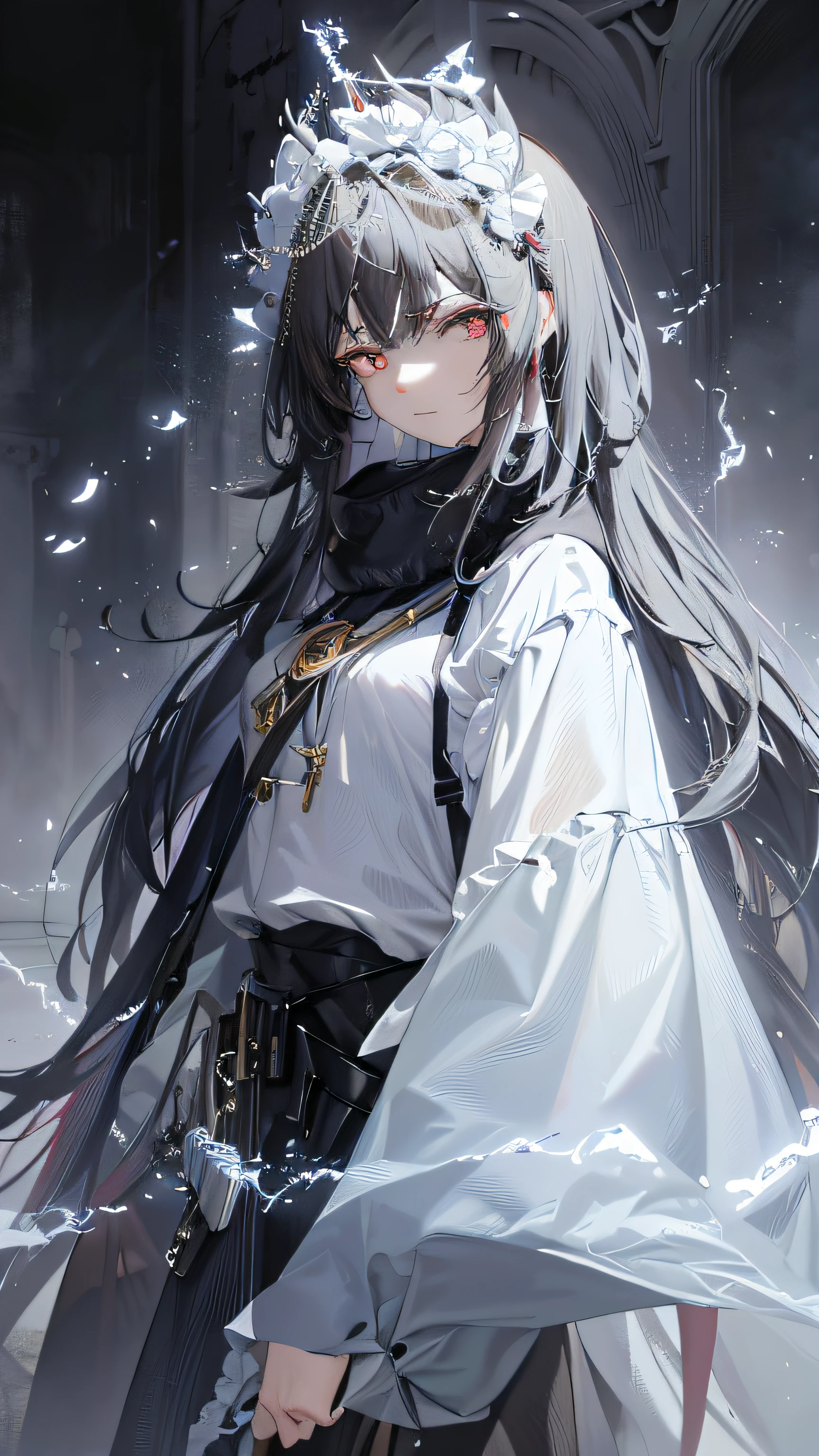 brunette color hair,Red eyes, Long messy hair, ventania, (Kizi:1.5),Lace,ribbons,Hambu,(tmasterpiece,Sideslit,Delicate and beautiful gray eyes:1.2),tmasterpiece,Realiy,glowing light eyes,shinny hair,Long hair,shiny skins,独奏,embarressed,No shoulder strap,delicated,big breasts beautiful,trpical garden,blossoms,flying petal,