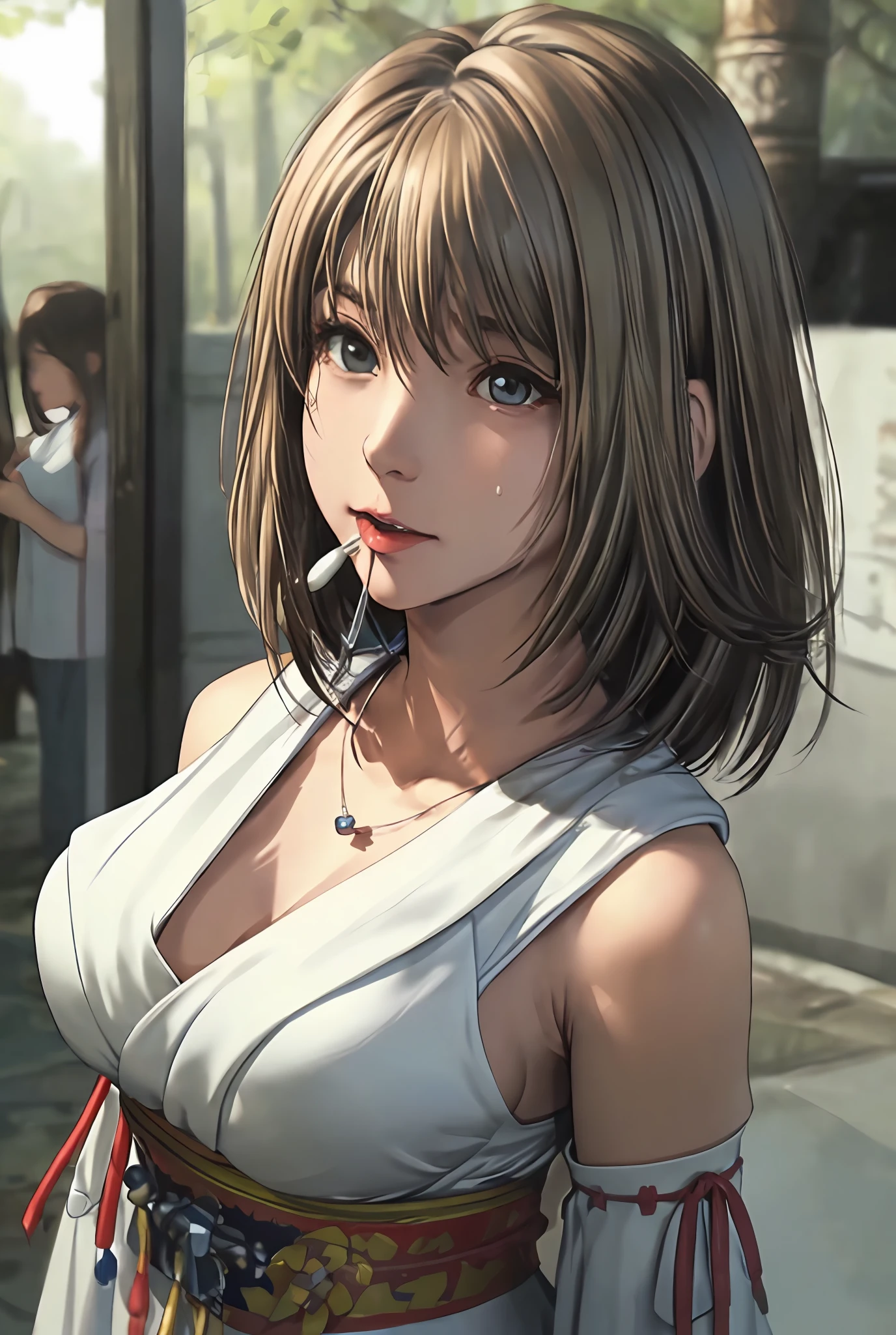8K、Physically Based Rendering、(lighting like a movie)、Photorealsitic、top-quality、masterpiece、The ultra-detailliert、超A high resolution、(Realistic and realistic photos:1.37)、high-definition RAW color photography、extremely delicate and beautiful、ighly detailed、finely detail、huge filesize、beatiful detailed eyes、二重まぶた、very detailed beautiful girls、1 girl in、(18year old:1.2)、Realistic body、小柄、fair white skin、Natural face、Look at viewers:1.2、fullllbody、(dynamicposes) 、(((1girl in, 独奏, large full breasts、(Face Details:1.2)、Jewelry with radiant beautiful skin, Detached sleeve, a necklace, blue-beaded earring, Hakama Skirt Pot、A detailed face、Cute Woman Solo、enticing、 looking at the viewers、gorgeous goddess、bob cuts、 Royal cloak、(thick bangs)、outside of house、Sunlight、Walking in the steppe)))、((((top-quality、8K、masterpiece、nffsw:1.2)、Having sex between a man and a woman、facials、((bent forward:1.3))、(From above:1.2)、(a closeup:1.4)、hand job、(Dressing、disheveled clothing)、Pull up your skirt、(large full breasts)、(beautiful nipple slips:0.9)、shinny skin、((Diagonal angle from behind))、(Male Photographer)、(Very sweaty)、((Apply white liquid))、((Insert yours into your mouth、View photographer、Put it in your mouth、Hold your ))、(in woods、the complex background、blurry backround)、Sunlight、A detailed eye、Detailed finger、)))