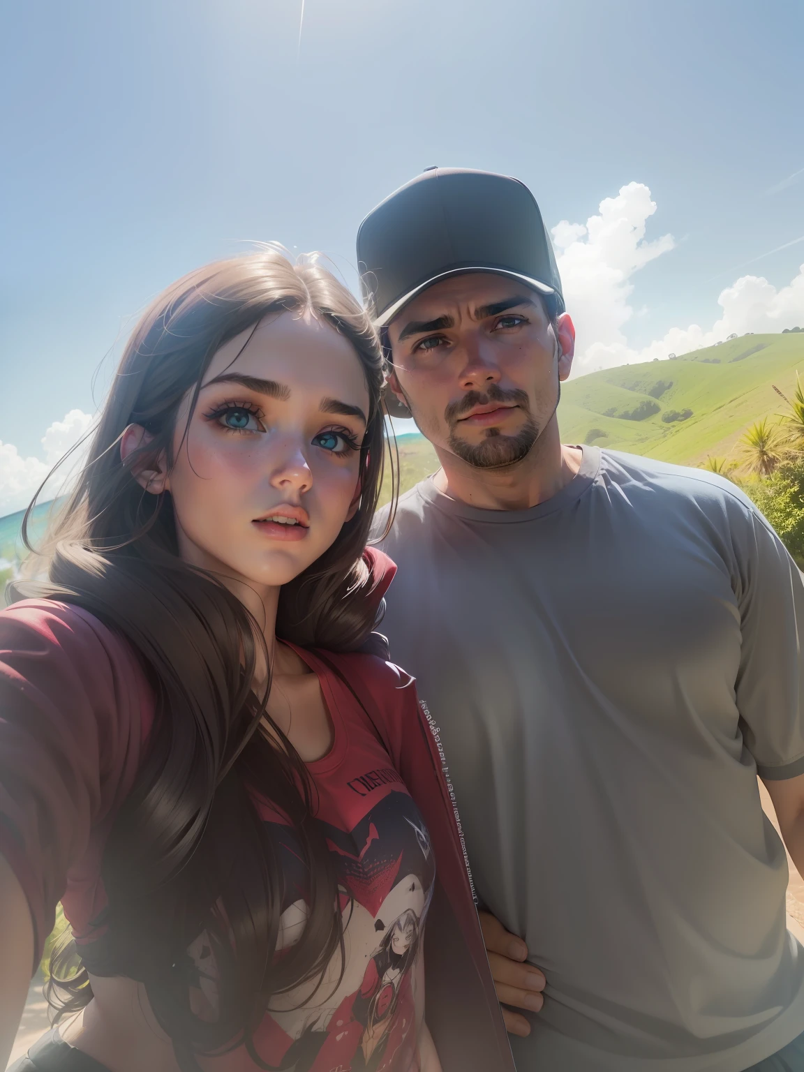 hiperrealista, (hiperrealista), (alta resolução), (8K), (extremamente detalhado), (best illustration), (melhor qualidade), (super detalhado), (rosto detalhado) rosto detalhado, praia, blusa vermelha, origjnal