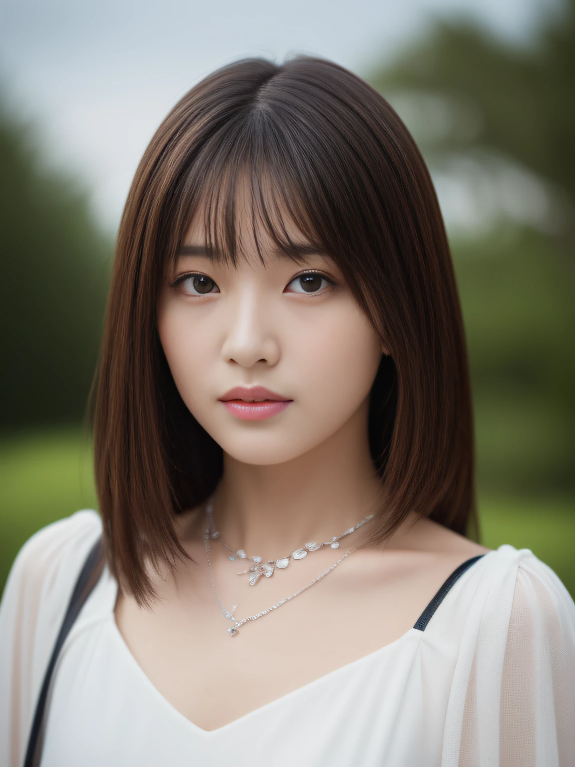(Raw photography:1.2)、(Photorealsitic:1.4)、(​masterpiece:1.3)、(top-quality:1.4)、超A high resolution、(Detailed eye)、(detailed facial features)、(detailed clothes features)、nffsw、8K分辨率、solofocus、Bangs、skin tightening、(shinny skin)、(Slender girl)、(Extreme Detail)、landscapes、without text、 1girl in、cute little、Innocence、Medium Hair、a necklace、(fullllbody)