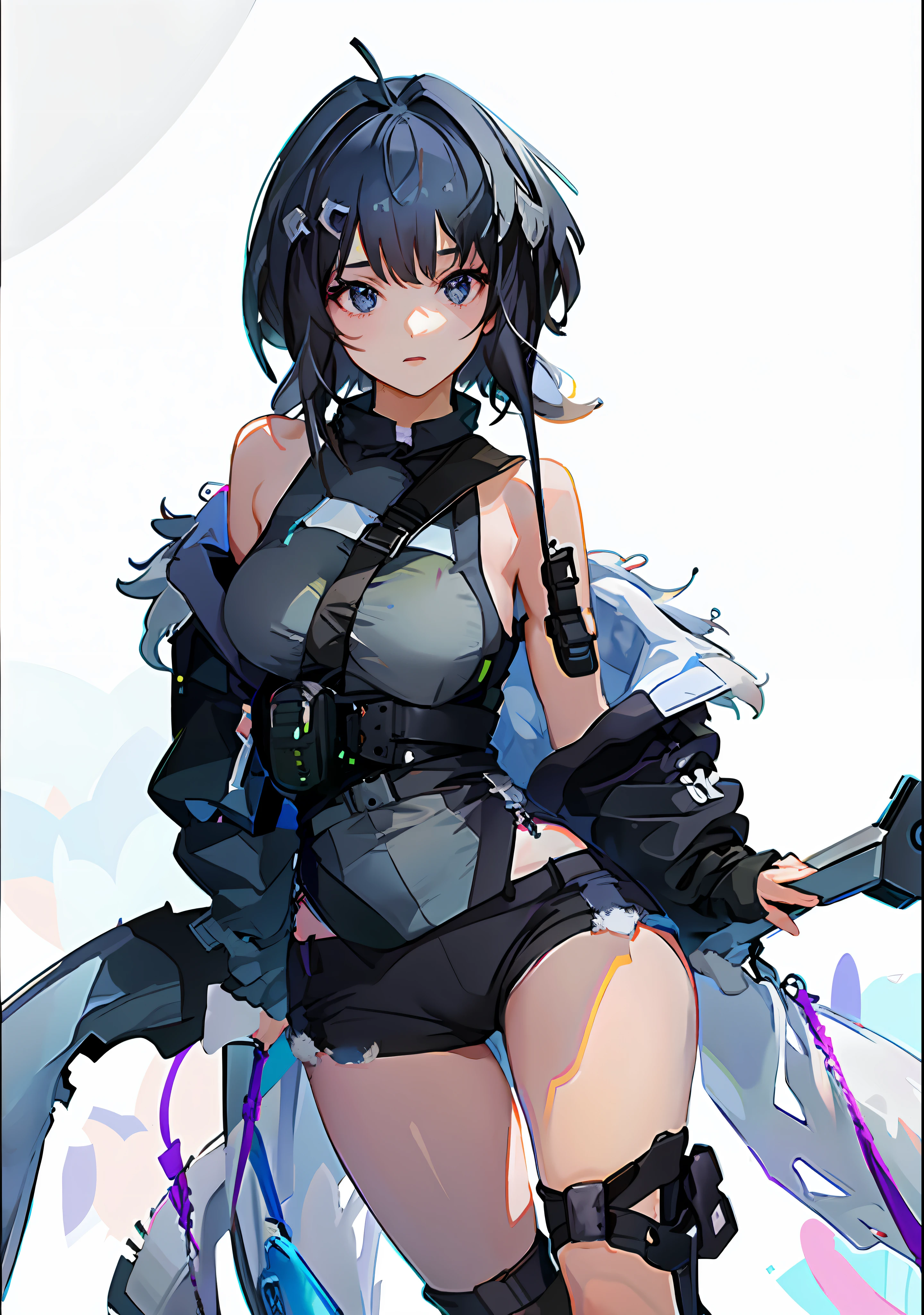brunette color hair，short detailed hair，teens girl，anime big breast，Bare legged，A quill from the Ark of Tomorrow game