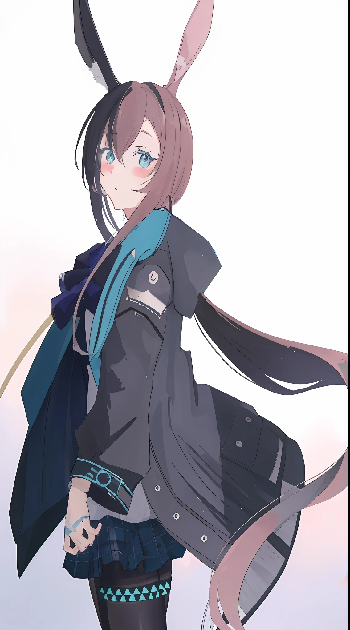 Anime girl with bunny ears and blue jacket with knife, Female protagonist 👀 :8, style of anime4 K, (Anime girl), zerochan art, made with anime painter studio, Stylized anime, Anime Stylization, by Kamagurka, rogue anime girl, zerochan, Also, female anime character, Smooth anime CG art, author:Shitao