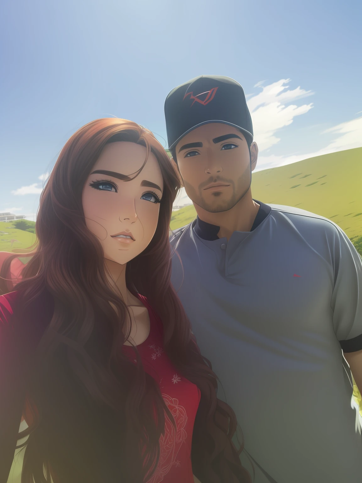 Anime hiperrealista, (hiperrealista), (alta resolução), (8K), (extremamente detalhado), (best illustration), (melhor qualidade), (super detalhado), (rosto detalhado) rosto detalhado, praia, blusa vermelha, origjnal