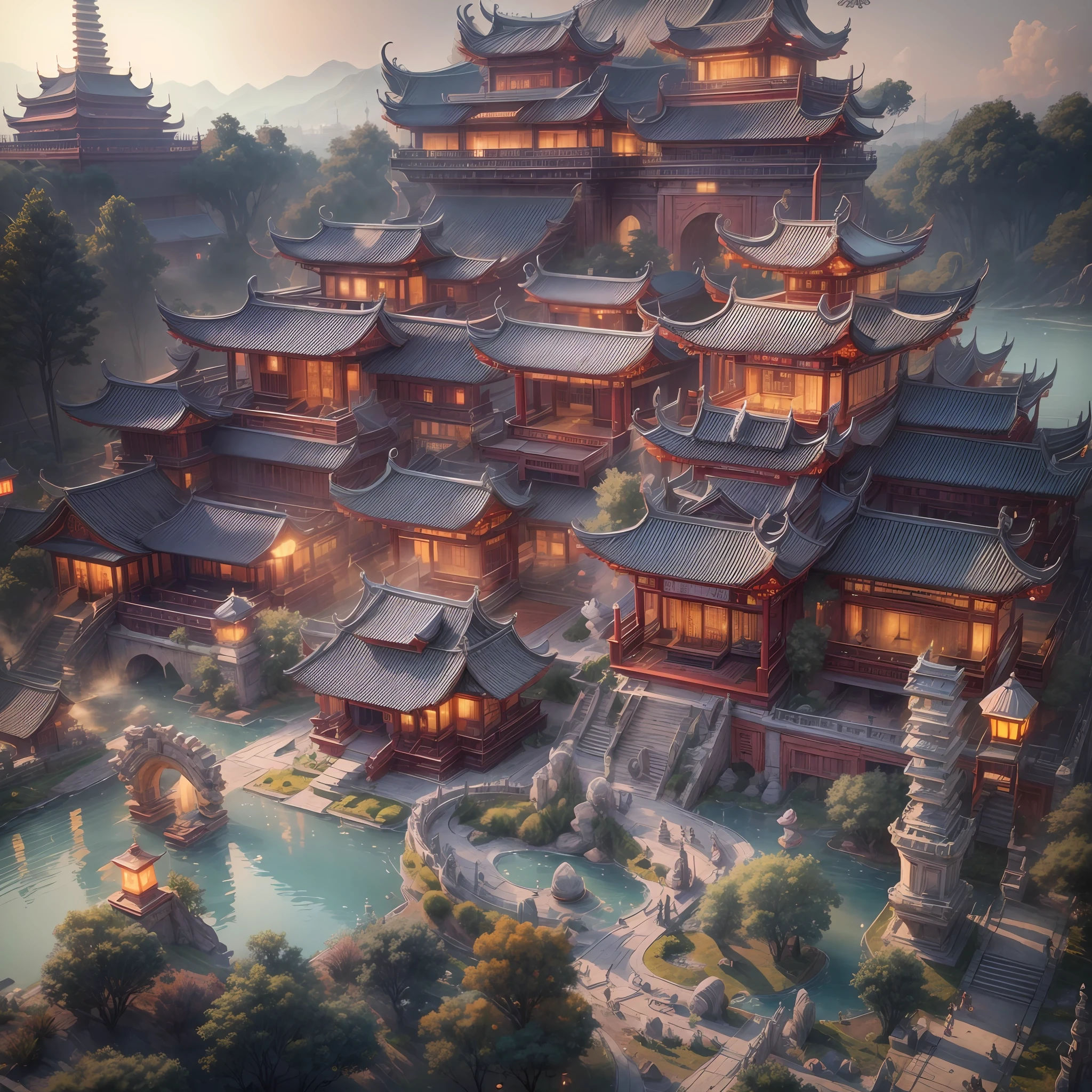 (Blind box toy style:1.2), (Chinese style buildings) , 1 ancient Chinese building:1.2, glazed tiles:1.2,(Genting Heavenly Palace:1.2),Resplendent,Coiled dragon pillars:1.2,dreamy glow, Clean, White background, ( Global illumination, Ray traching, hdr, unreal render,reasonable design, high detal, Masterpiece, Best quality, hyper HD, Cinematic lighting)