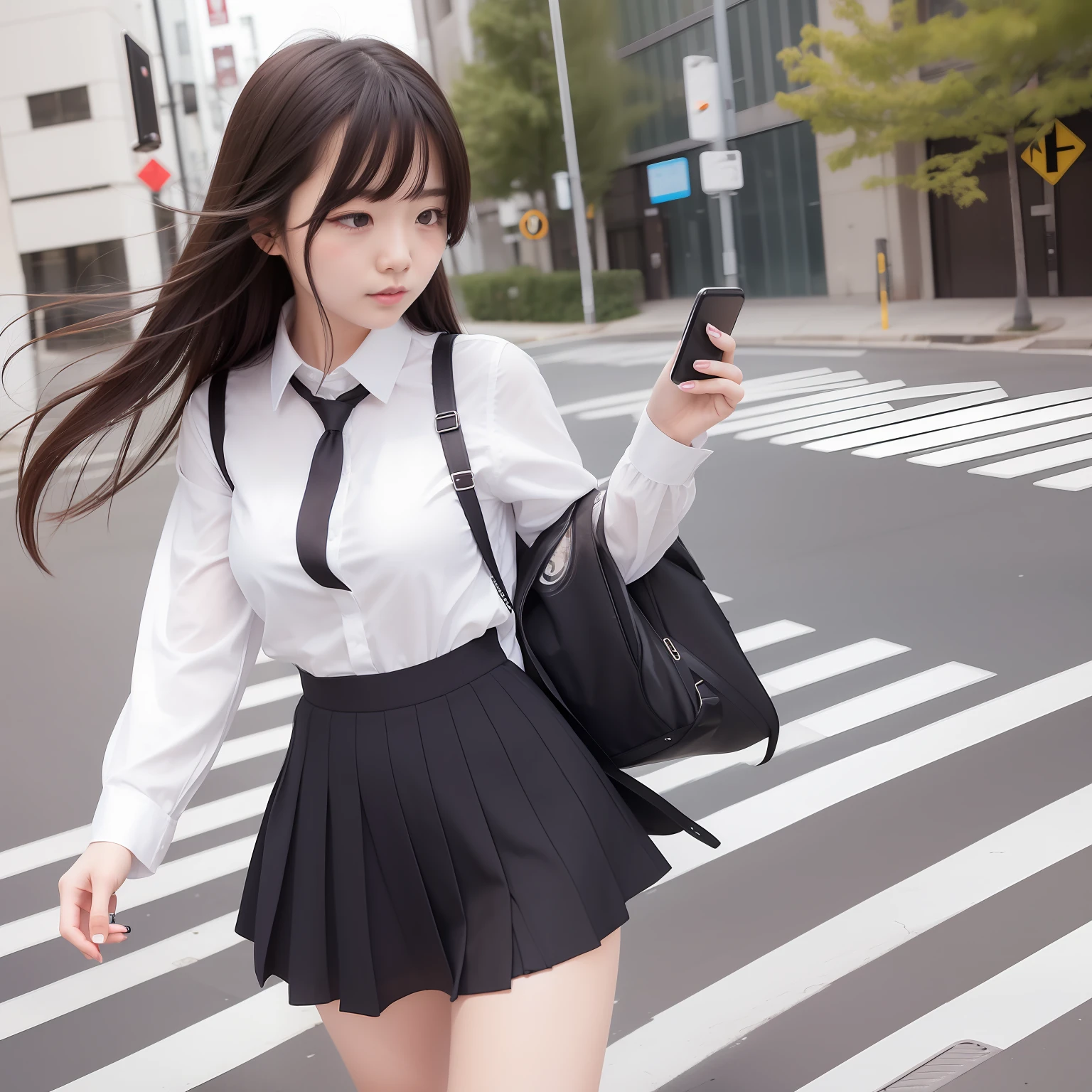 Beautiful single schoolgirl、Fiddling with your phone in the middle of the street、Y shirt、Check skirt、the wind、panties on、A dark-haired、Raise one leg、Shirts are only available、Bra Looks
