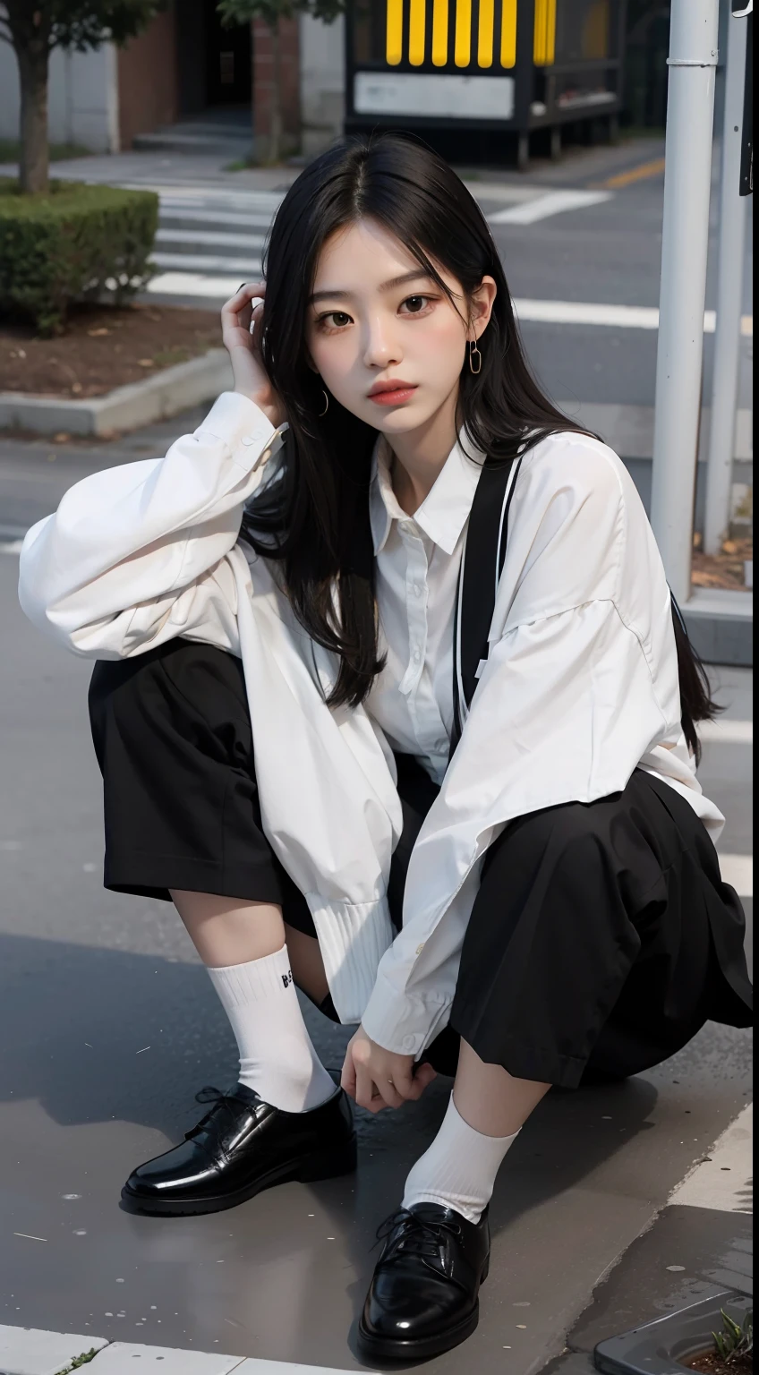 Highest image quality，Outstanding details，超高分辨率，（Fidelity：1.4），The best illustration，Favor the details，Highly cohesive 1girl，He has a delicate and beautiful face，Human real skin texture，Dressed in white-pink professional attire，long whitr hair，Hold the water cup，In the playground，Legs exposed，Wear black socks on your legs。