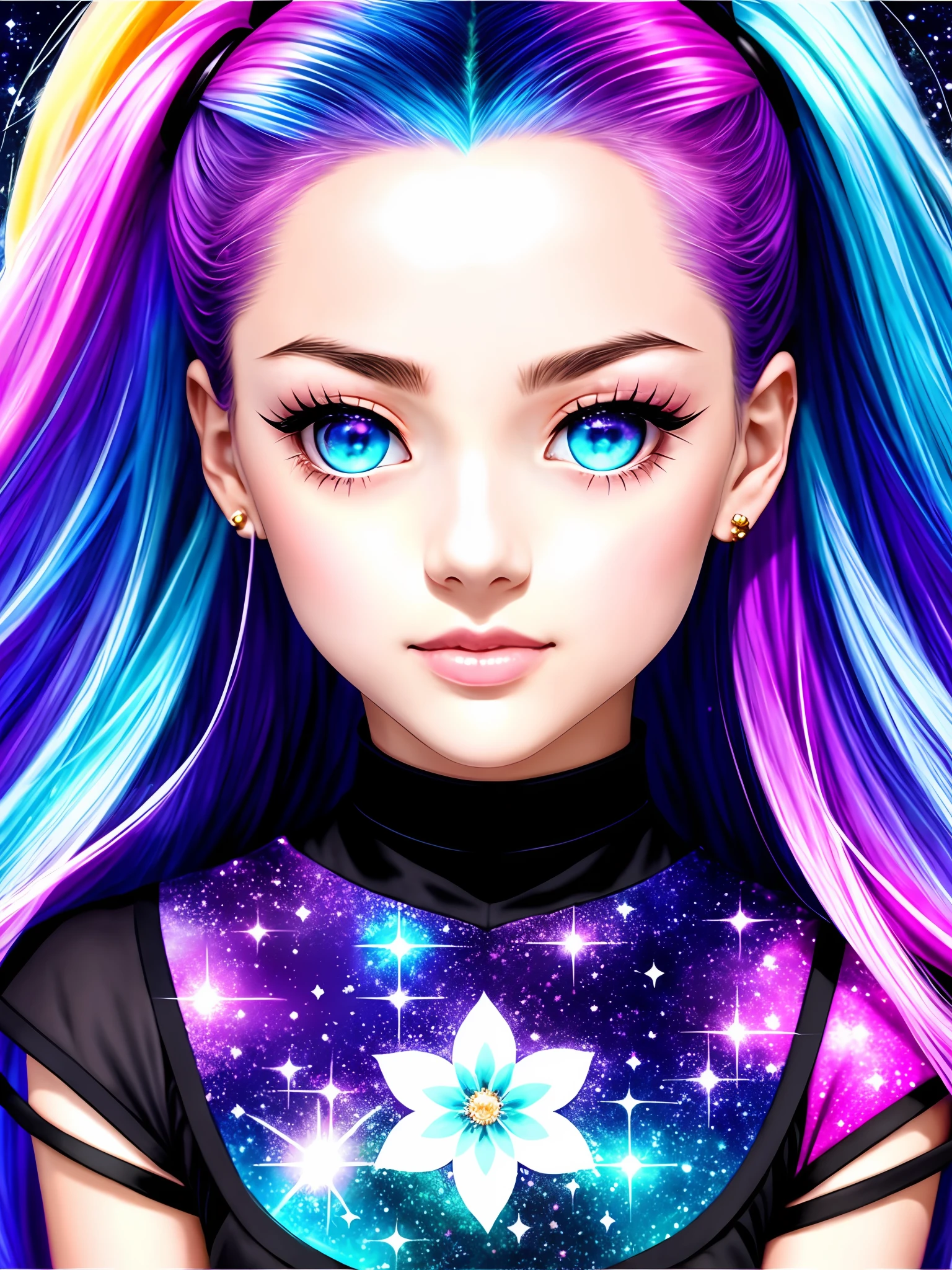 anime portrait of Sailor Moon, perfect anime eyes, beautiful intricate triadic color hair, shimmer in the air, symmetrical, in re:Zero style, concept art, digital painting, looking into camera, Ethereal, Whimsical, Serene, Dynamic, Mysterious, Luminous, Surreal, Cosmic, Intricate,Neon, Cyberpunk, Monochromatic, adorable, beautiful, charming, delightful, pleasant, pretty, dainty, intricate details. Artistic, dark color effect. Detailed. Centered, dimensionality, depth, symmetrical, light theme, perfectly symmetrical, mirrored, reflective, shiny,  floral