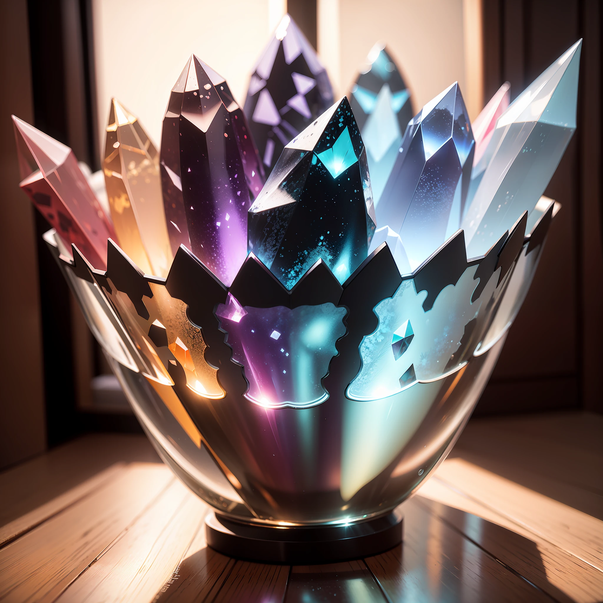Colored transparent crystal、Ray traching、depth of fields、light particules、reflective light、rim-light、bloom effect、tmasterpiece、best qualtiy --auto