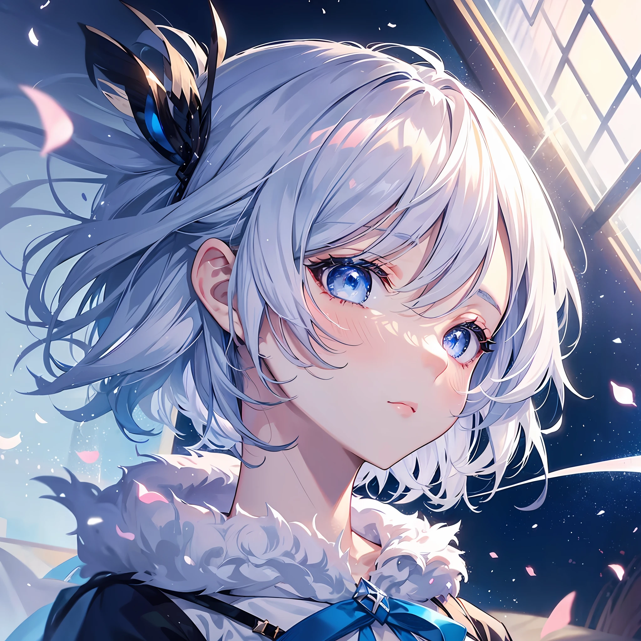 Become a woman。Short-haired woman with silver hair。Has blue eyes。I'm not feeling well and I'm sleeping。I'm in bed。It is an anime-style illustration。Beautiful with the best image quality。