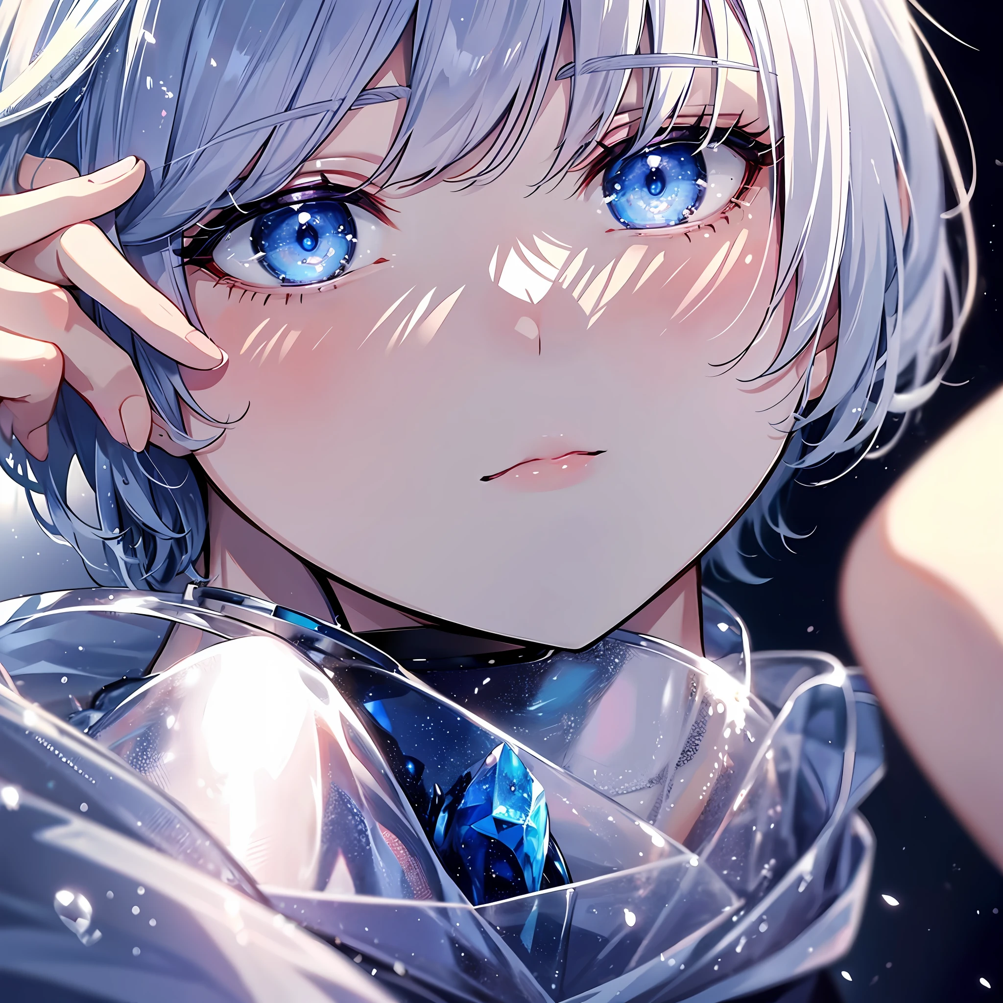 Become a woman。Short-haired woman with silver hair。Has blue eyes。I'm not feeling well and I'm sleeping。I'm in bed。It is an anime-style illustration。Beautiful with the best image quality。