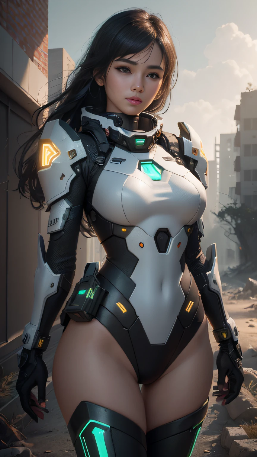 ((Best quality)), ((masterpiece)), (highly detailed:1.3), 3D,Shitu-mecha, beautiful cyberpunk women with her mecha in the ruins of city from a forgoten war, ancient technology,HDR (High Dynamic Range),Ray Tracing,NVIDIA RTX,Super-Resolution,Unreal 5,Subsurface scattering,PBR Texturing,Post-processing,Anisotropic Filtering,Depth-of-field,Maximum clarity and sharpness,Multi-layered textures,Albedo and Specular maps,Surface shading,Accurate simulation of light-material interaction,Perfect proportions,Octane Render,Two-tone lighting,Low ISO,White balance,Rule of thirds,Wide aperature,8K RAW,Efficient Sub-Pixel,sub-pixel convolution,luminescent particles,light scattering,Tyndall effect