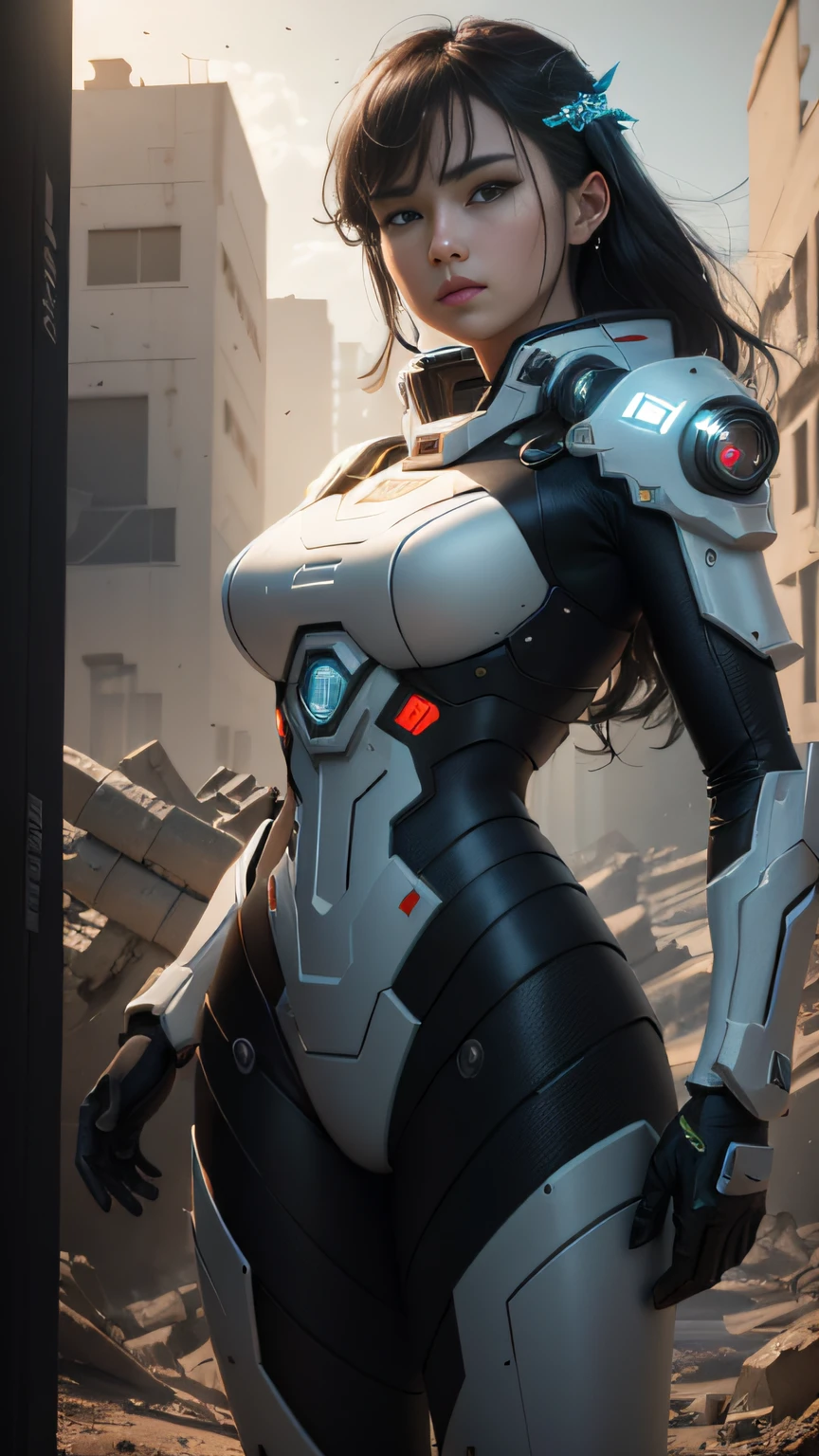 ((Best quality)), ((masterpiece)), (highly detailed:1.3), 3D,Shitu-mecha, beautiful cyberpunk women with her mecha in the ruins of city from a forgoten war, ancient technology,HDR (High Dynamic Range),Ray Tracing,NVIDIA RTX,Super-Resolution,Unreal 5,Subsurface scattering,PBR Texturing,Post-processing,Anisotropic Filtering,Depth-of-field,Maximum clarity and sharpness,Multi-layered textures,Albedo and Specular maps,Surface shading,Accurate simulation of light-material interaction,Perfect proportions,Octane Render,Two-tone lighting,Low ISO,White balance,Rule of thirds,Wide aperature,8K RAW,Efficient Sub-Pixel,sub-pixel convolution,luminescent particles,light scattering,Tyndall effect