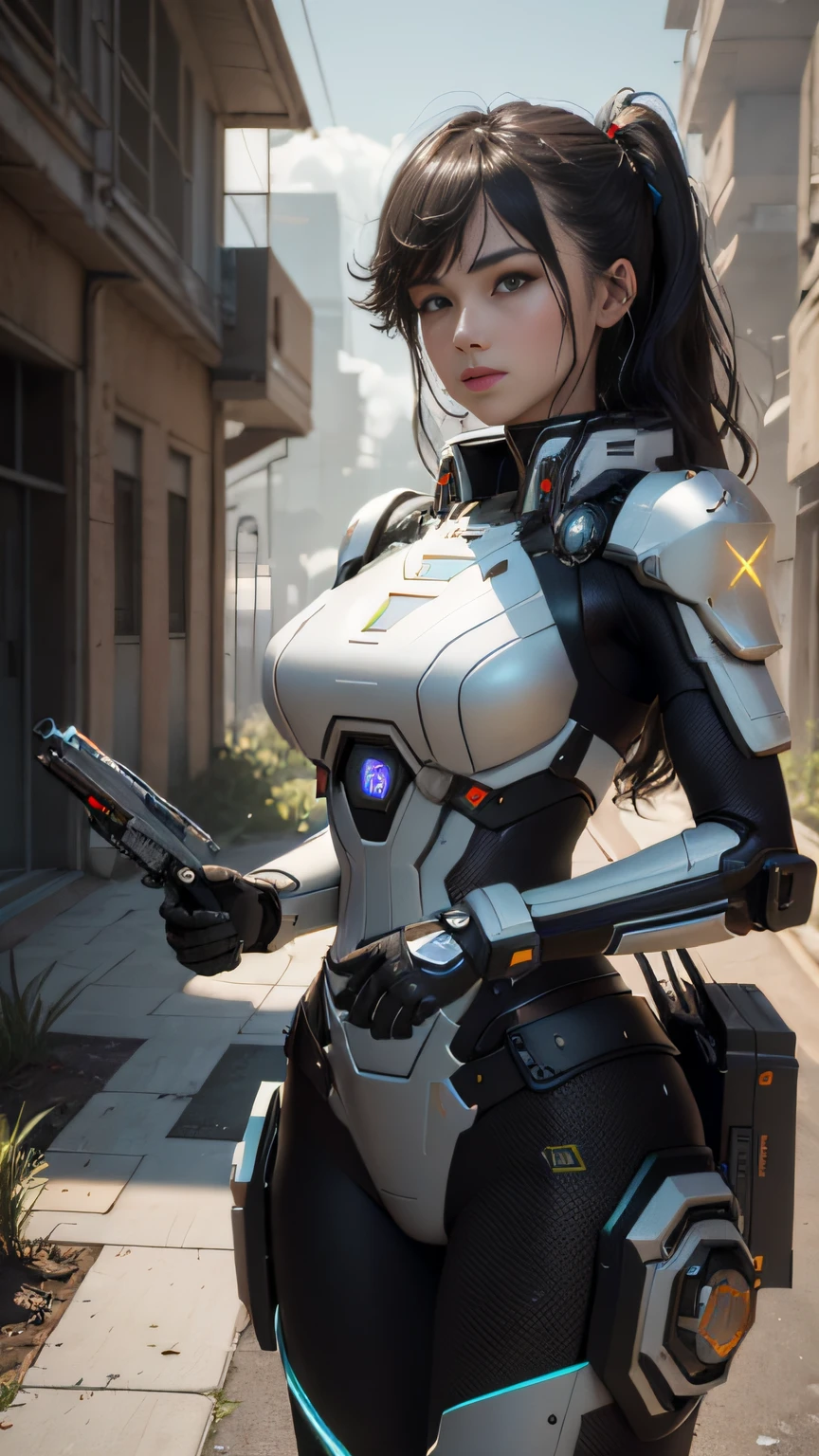 ((Best quality)), ((masterpiece)), (highly detailed:1.3), 3D,Shitu-mecha, beautiful cyberpunk women with her mecha in the ruins of city from a forgoten war, ancient technology,HDR (High Dynamic Range),Ray Tracing,NVIDIA RTX,Super-Resolution,Unreal 5,Subsurface scattering,PBR Texturing,Post-processing,Anisotropic Filtering,Depth-of-field,Maximum clarity and sharpness,Multi-layered textures,Albedo and Specular maps,Surface shading,Accurate simulation of light-material interaction,Perfect proportions,Octane Render,Two-tone lighting,Low ISO,White balance,Rule of thirds,Wide aperature,8K RAW,Efficient Sub-Pixel,sub-pixel convolution,luminescent particles,light scattering,Tyndall effect