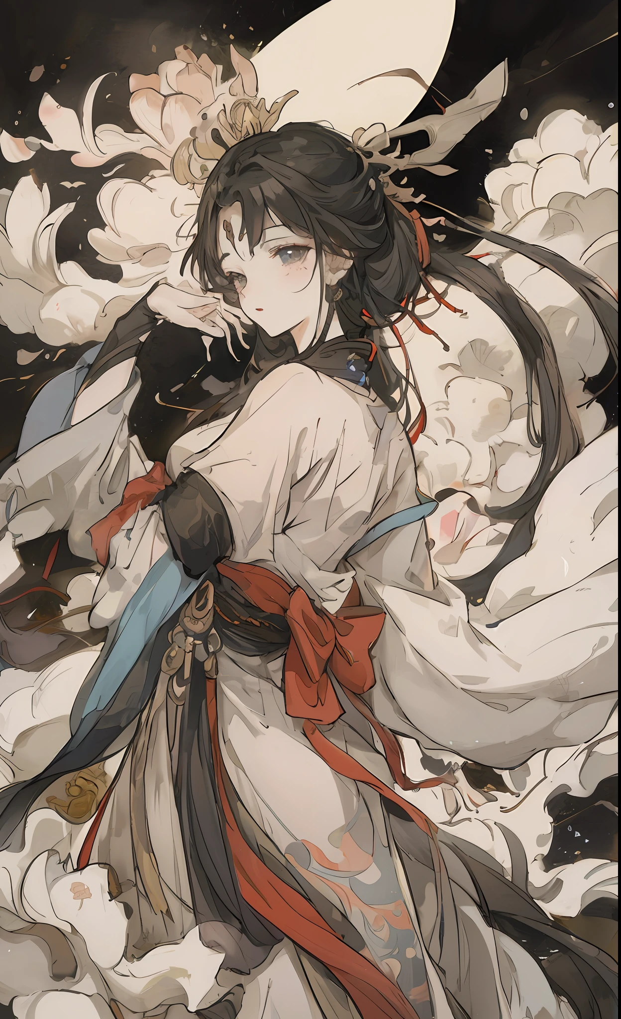 one-girl, Ancient Chinese clothing, full bodyesbian, rays of sunshine, Clear face, Clean white background, tmasterpiece, super detailing, Epic composition, hyper HD, high qulity, extremely detaile, offcial art, Uniform 8k wallpaper, super detailing, 32k,24 year old female model face,Particularly bright light,a matural female