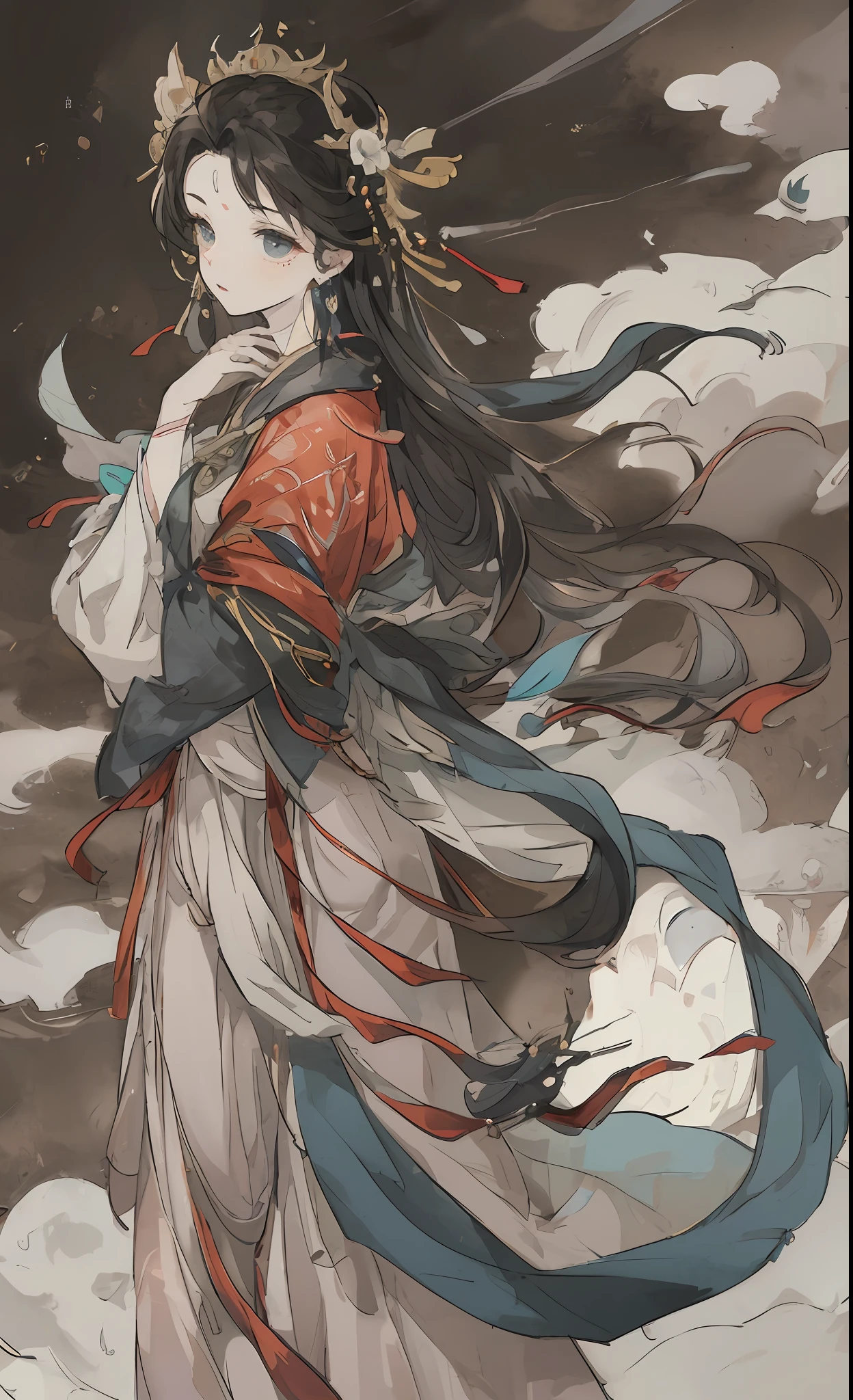 one-girl, Ancient Chinese clothing, full bodyesbian, rays of sunshine, Clear face, Clean white background, tmasterpiece, super detailing, Epic composition, hyper HD, high qulity, extremely detaile, offcial art, Uniform 8k wallpaper, super detailing, 32k,24 year old female model face,Particularly bright light,a matural female