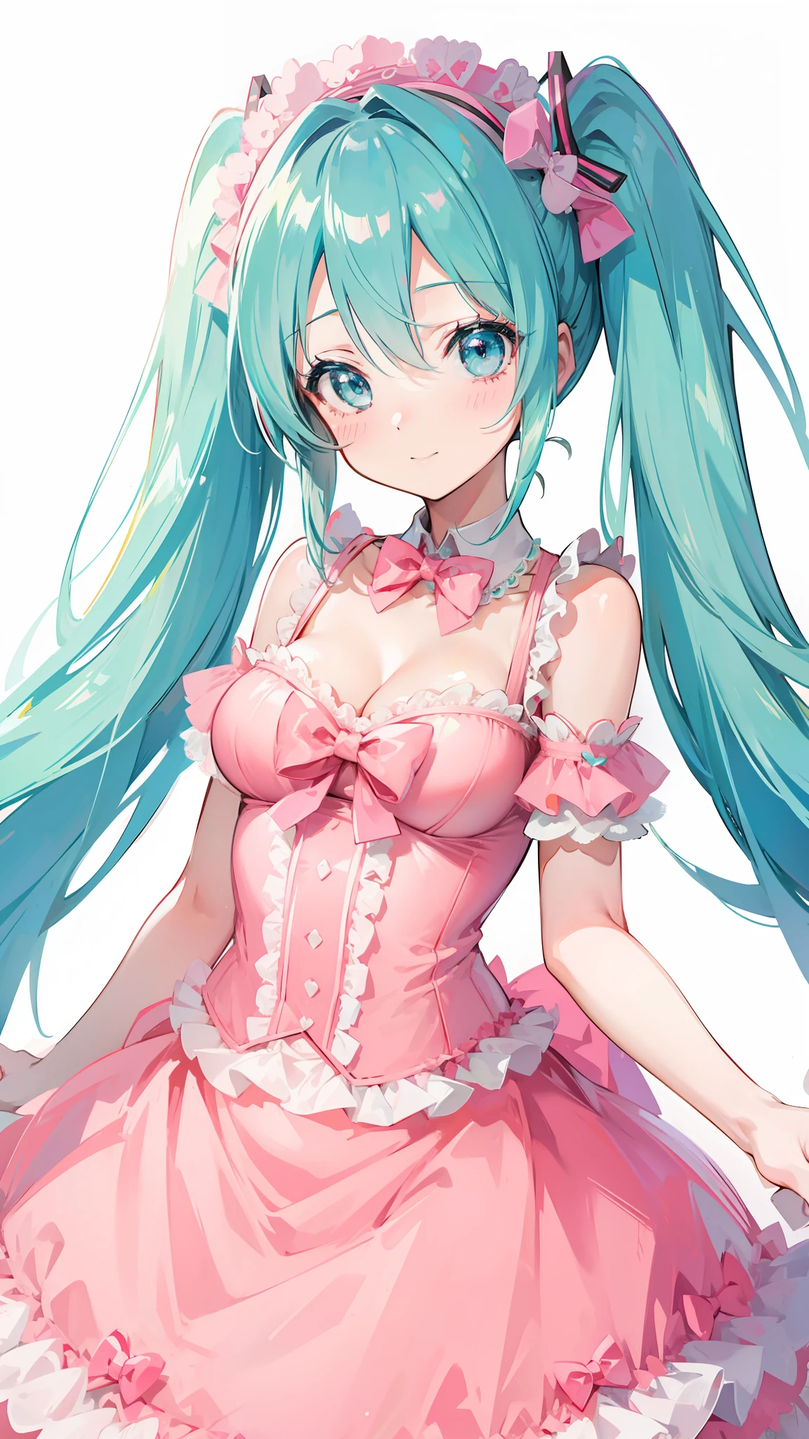 Big breasts Hatsune Miku,ssmile,pinkdress,Pink bow tie