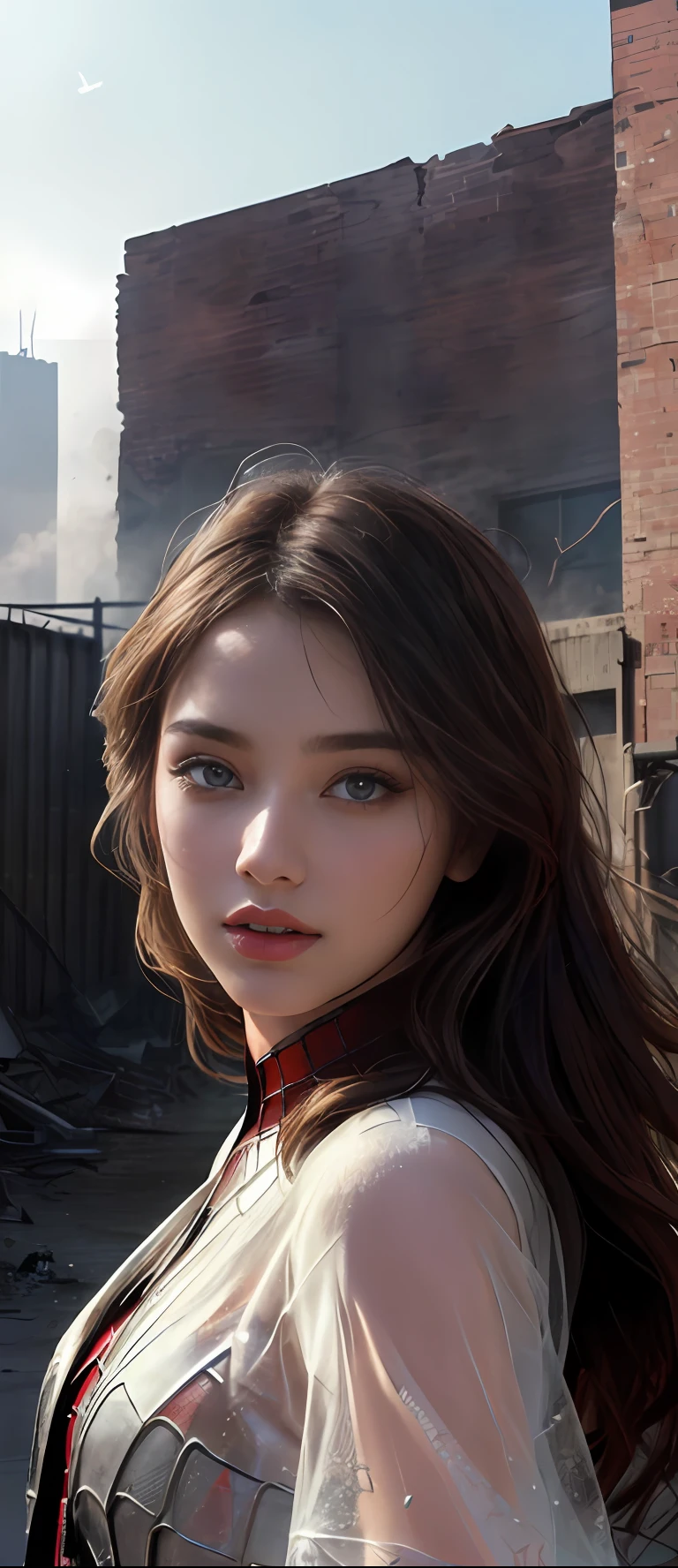 (1girl:1.3), solo, (((extremely detailed face))),(((extremely detailed eyes and face))),beautiful detailed eyes,body-parts__, official art, unified 8k wallpaper, super detailed, beautiful and aesthetic, beautiful, masterpiece, best quality, raw, masterpiece, super fine photo, best quality, super high resolution, photorealistic realism, sunlight, full body portrait, amazing beauty,, dynamic pose, delicate face, vibrant eyes, (from the front), she is wearing a Spider-man suit, red and black color scheme, spider, very detailed abandoned warehouse background, Detailed face, detailed complex busy background, messy, gorgeous, milky white, highly detailed skin, realistic skin details, visible pores, sharp focus, volumetric fog, 8k uhd, DSLR, high quality, film grain, fair skin, photo realism, lomography, huge metropolis in future dystopia, seen from below, translucent