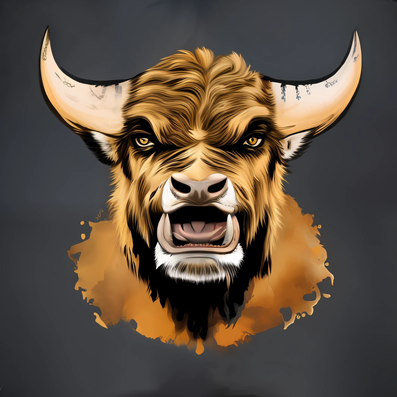 Cartoon style: angry bull with hat and horns