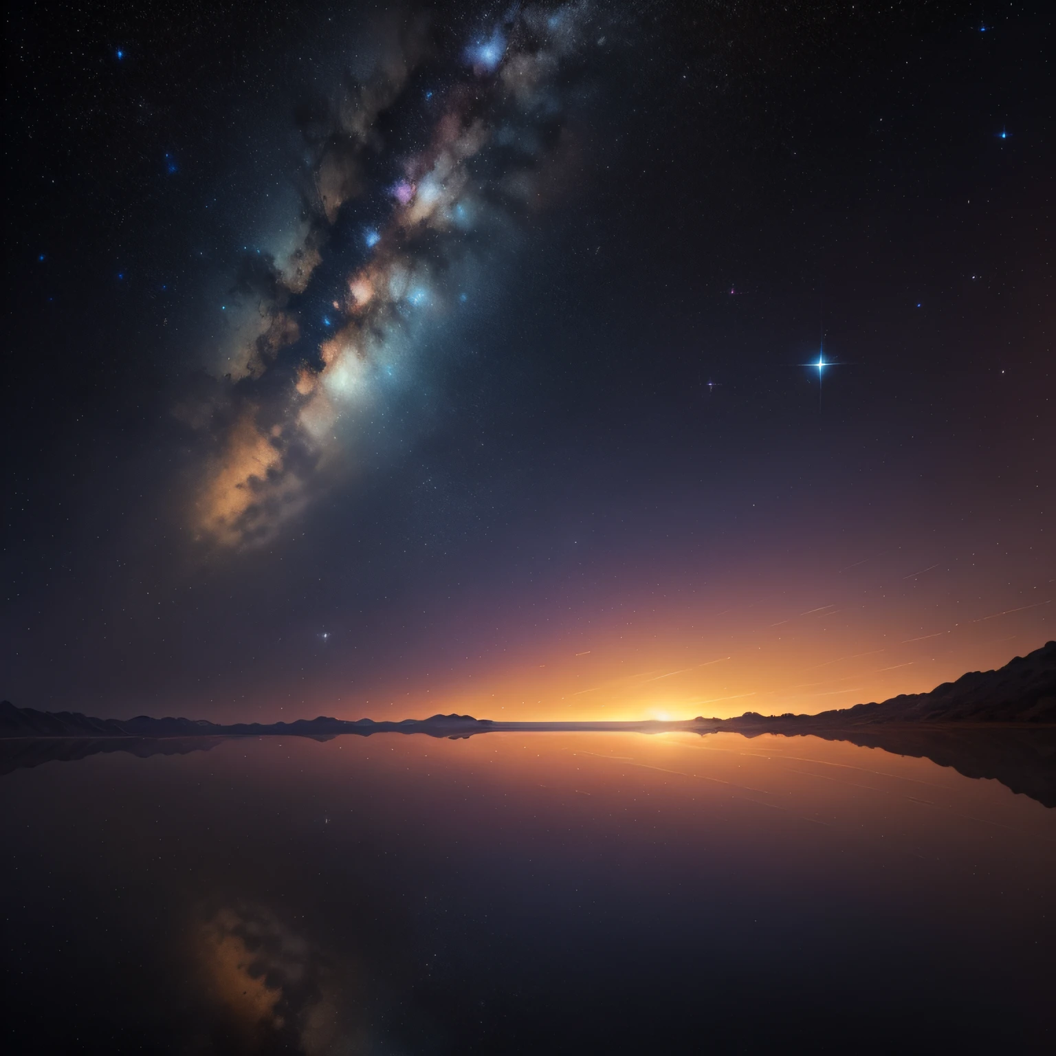 (((obra-prima))), realista, 4k, alto detalhamento, widescreen, 16:9, hd, distance line, Via Lactea to Andromeda, distance traveled between the two galaxies, Clearly visible yellow line
