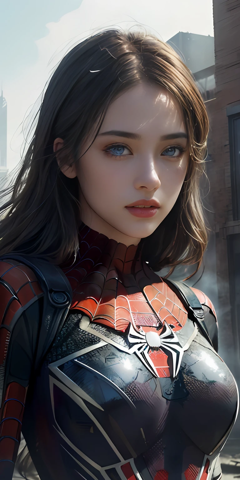 (1girl:1.3), solo, (((extremely detailed face))),(((extremely detailed eyes and face))),beautiful detailed eyes,body-parts__, official art, unified 8k wallpaper, super detailed, beautiful and aesthetic, beautiful, masterpiece, best quality, raw, masterpiece, super fine photo, best quality, super high resolution, photorealistic realism, sunlight, full body portrait, amazing beauty,, dynamic pose, delicate face, vibrant eyes, (from the front), she is wearing a Spider-man suit, red and black color scheme, spider, very detailed abandoned warehouse background, Detailed face, detailed complex busy background, messy, gorgeous, milky white, highly detailed skin, realistic skin details, visible pores, sharp focus, volumetric fog, 8k uhd, DSLR, high quality, film grain, fair skin, photo realism, lomography, huge metropolis in future dystopia, seen from below, translucent