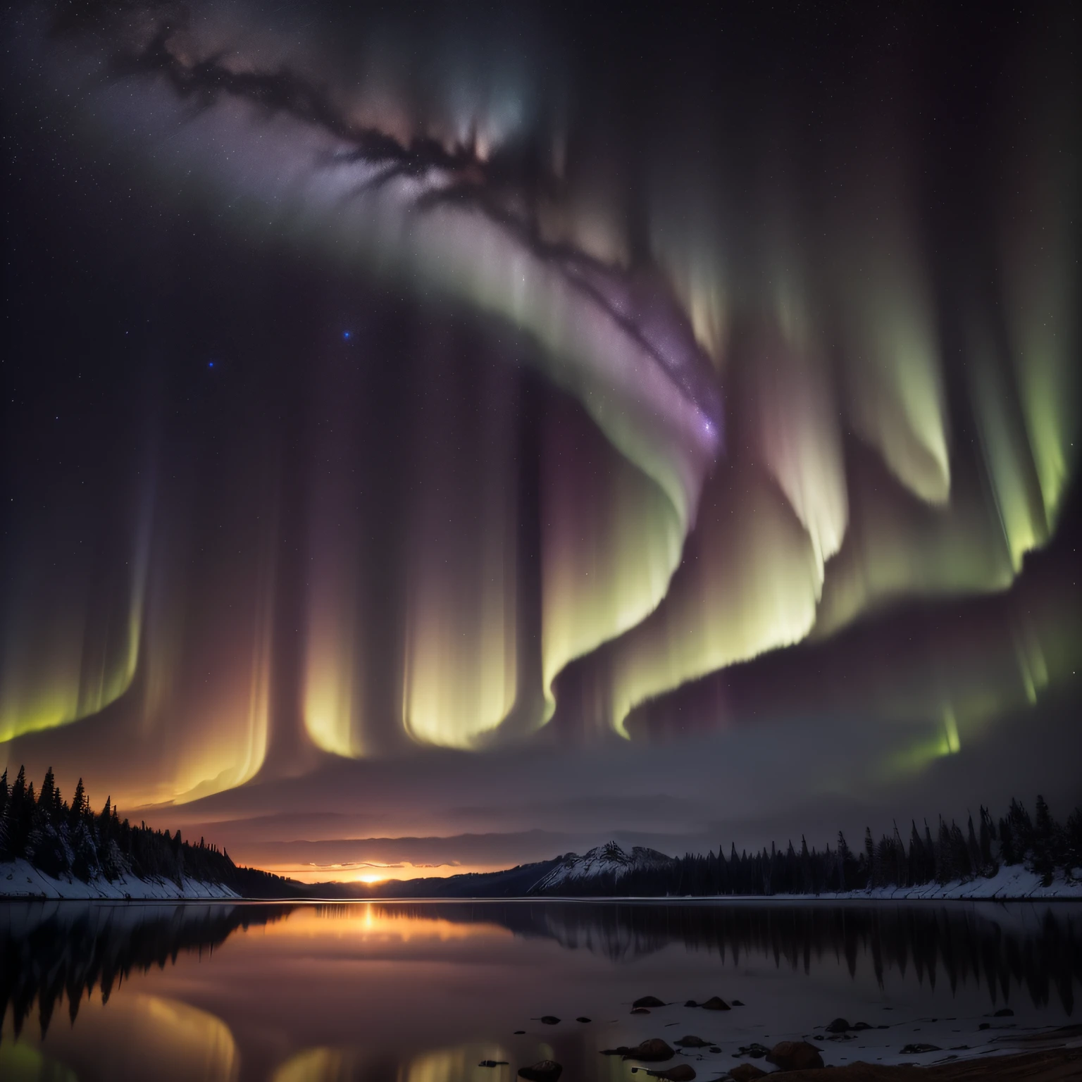 (((obra-prima))), realista, 4k, alto detalhamento, widescreen, 16:9, hd, firmamento, fotografia noturna, night sky, estrelas, aurora boreal, north pole