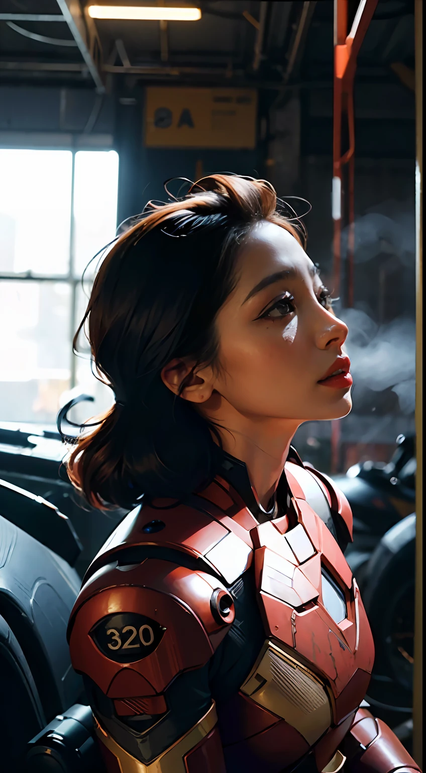 (1girl:1.3), solo,__body-parts__, official art, unity 8k wallpaper, ultra detailed, beautiful and aesthetic, beautiful, masterpiece, best quality, RAW, masterpiece, super fine photo,, best quality, super high Resolution, photorealistic, sunlight, full body portrait, stunningly beautiful,, dynamic pose, delicate face, vibrant eyes, (side view), she is wearing a futuristic Iron Man mech, red and gold, Highly detailed abandoned warehouse background, detailed face, detailed complex busy background, messy, gorgeous, milky, high detailed skin, realistic skin details, visible pores, sharp focus, volumetric fog, 8k uhd, dslr camera, High quality, film grain, fair skin, photorealism, lomography, sprawling metropolis in a futuristic dystopia, view from below, translucent