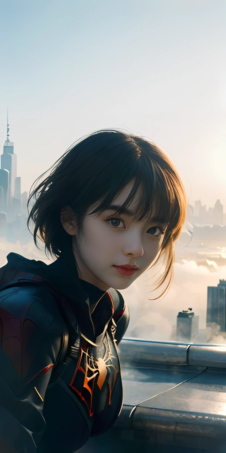 (1girl:1.3), solo, ((very detailed face)))), ((very detailed eyes and face))), beautiful detail eyes, body parts__, official art, unified 8k wallpaper, super detailed, beautiful and beautiful, beautiful, masterpiece, best quality, original, masterpiece, super fine photo, best quality, super high resolution, realistic realism, sunlight, full body portrait, amazing beauty, dynamic pose, delicate face, big breast, vibrant eyes, (from the front), she is wearing a Spider-Man suit, red and black color scheme, spider, very detailed city roof background, rooftop, overlooking the city, detailed face, detailed complex busy background, messy, gorgeous, milky white, highly detailed skin, realistic skin details, visible pores, clear focus, volumetric fog, 8k uhd, DSLR, high quality, film grain, fair skin, photo realism, lomography, futuristic dystopian giant metropolis, translucent