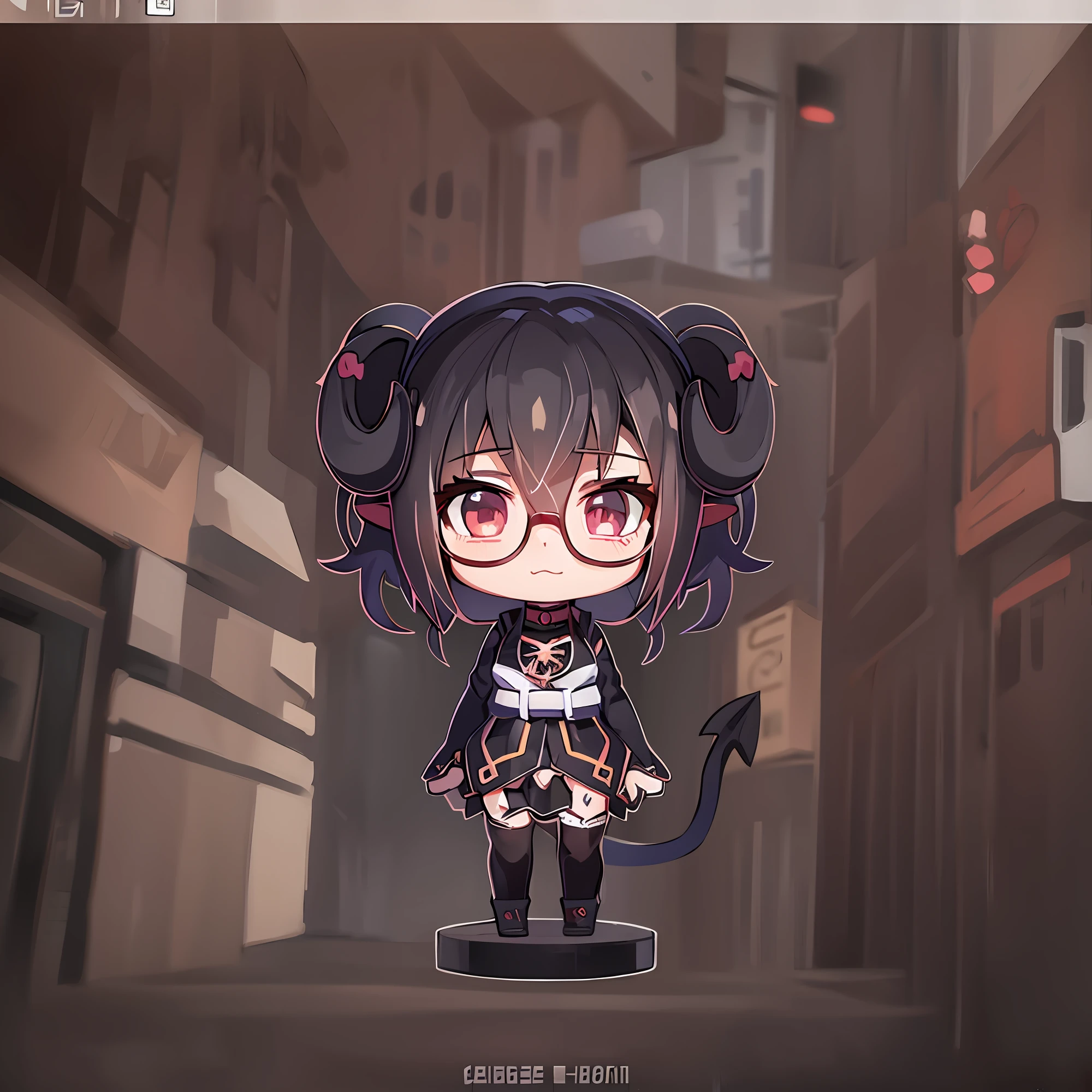Anime girl with horns and glasses standing in a city, anime moe artstyle, advanced digital chibi art, Arte no estilo de Guweiz, anime estilo 3d, anime estilizado, estilo como nendoroid, estilo anime. 8k, Demon Slayer rui fanart, Digital anime illustration, arte digital detalhada bonito, arte chibi, anime estilizado