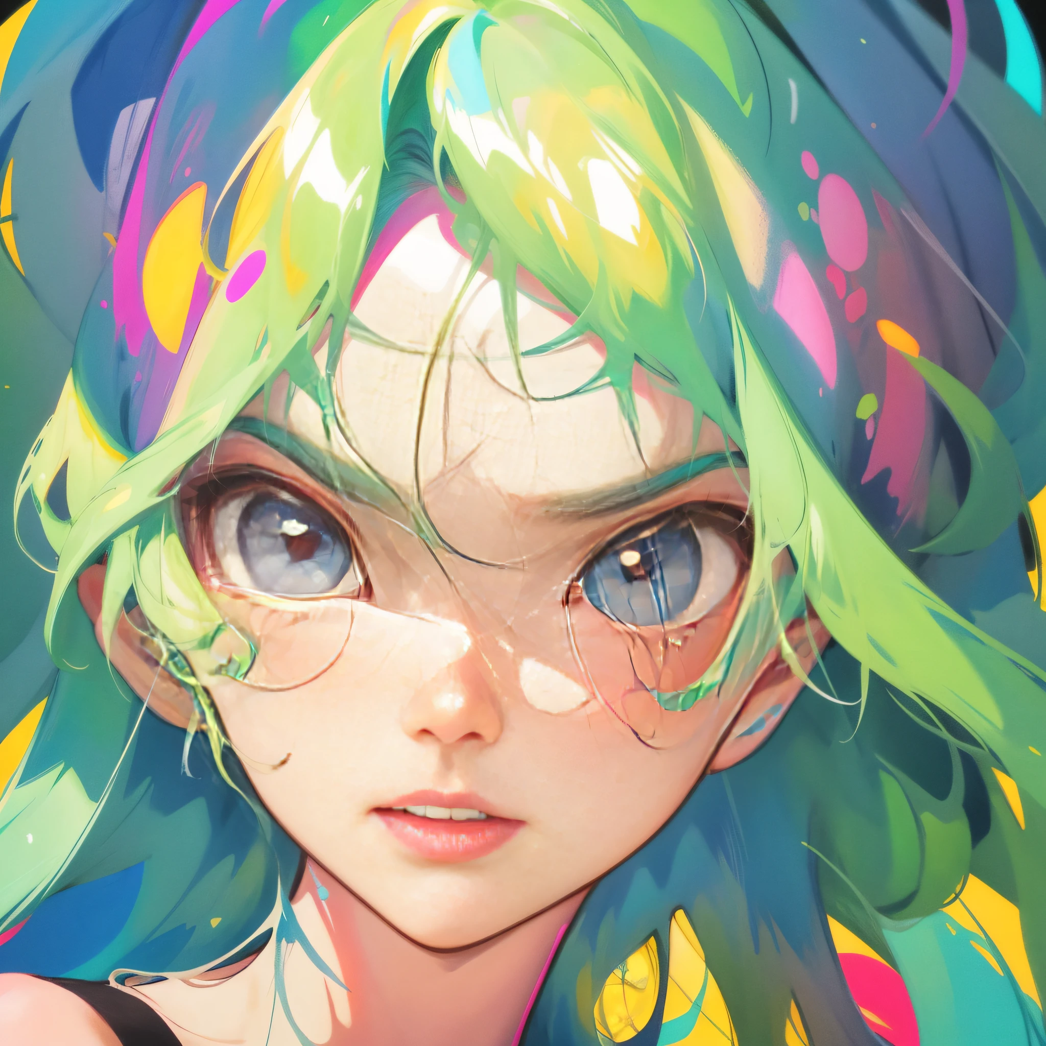 (digitial painting),(best qualtiy),Two-dimensional cartoon,Best quality at best,cute female child,closeup cleavage,Face,Simple solid color background,aggrieved look