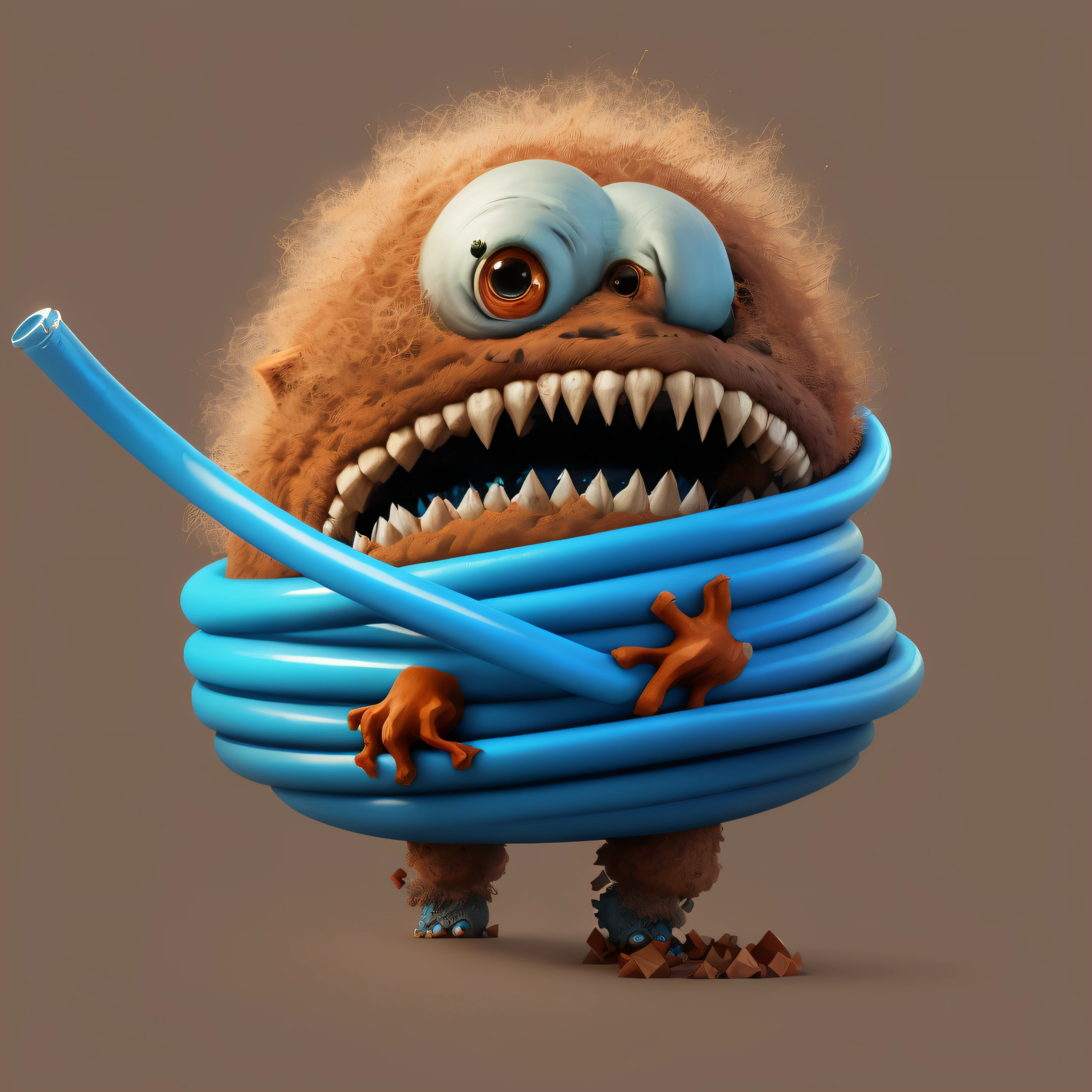 There is a cartoon monster with a blue tube in his hand, design de personagem monstro bonito, criatura tubular, design de personagem monstro, criatura dos desenhos animados, furry friendly monster, Described as a 3D rendering, Anton Semenov, bonito 3 d render, monstro do verme, design monstro, Retrato de um monstro bonito, monstro bonito, rolands zilvinskis 3d render art