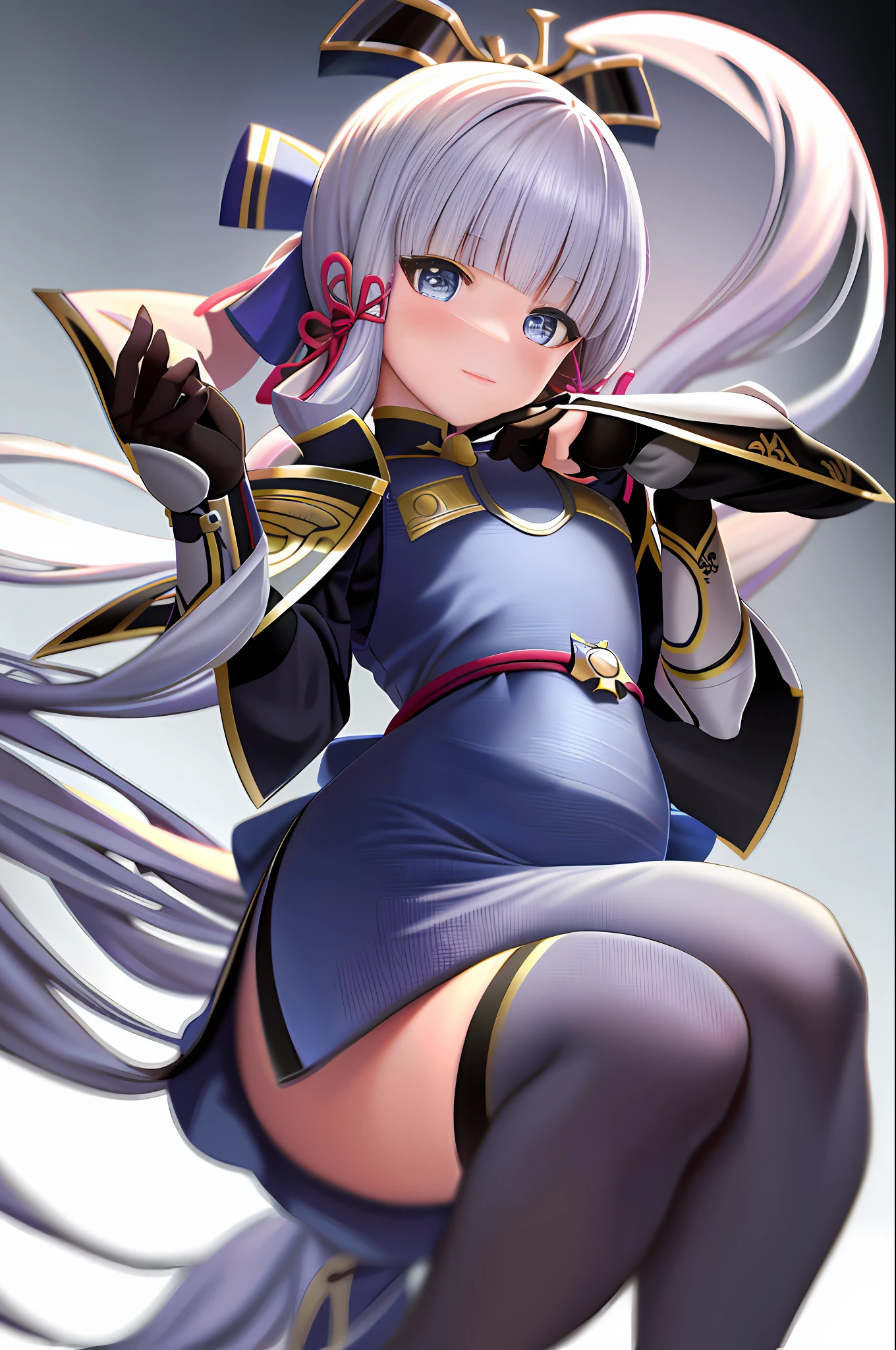 tmasterpiece,A high resolution,best qualtiy,1girl solo,kamisato_ayaka,ssmile,Big chest、Thin waist、A young woman with a big ass,With the skin is snow-white and smooth