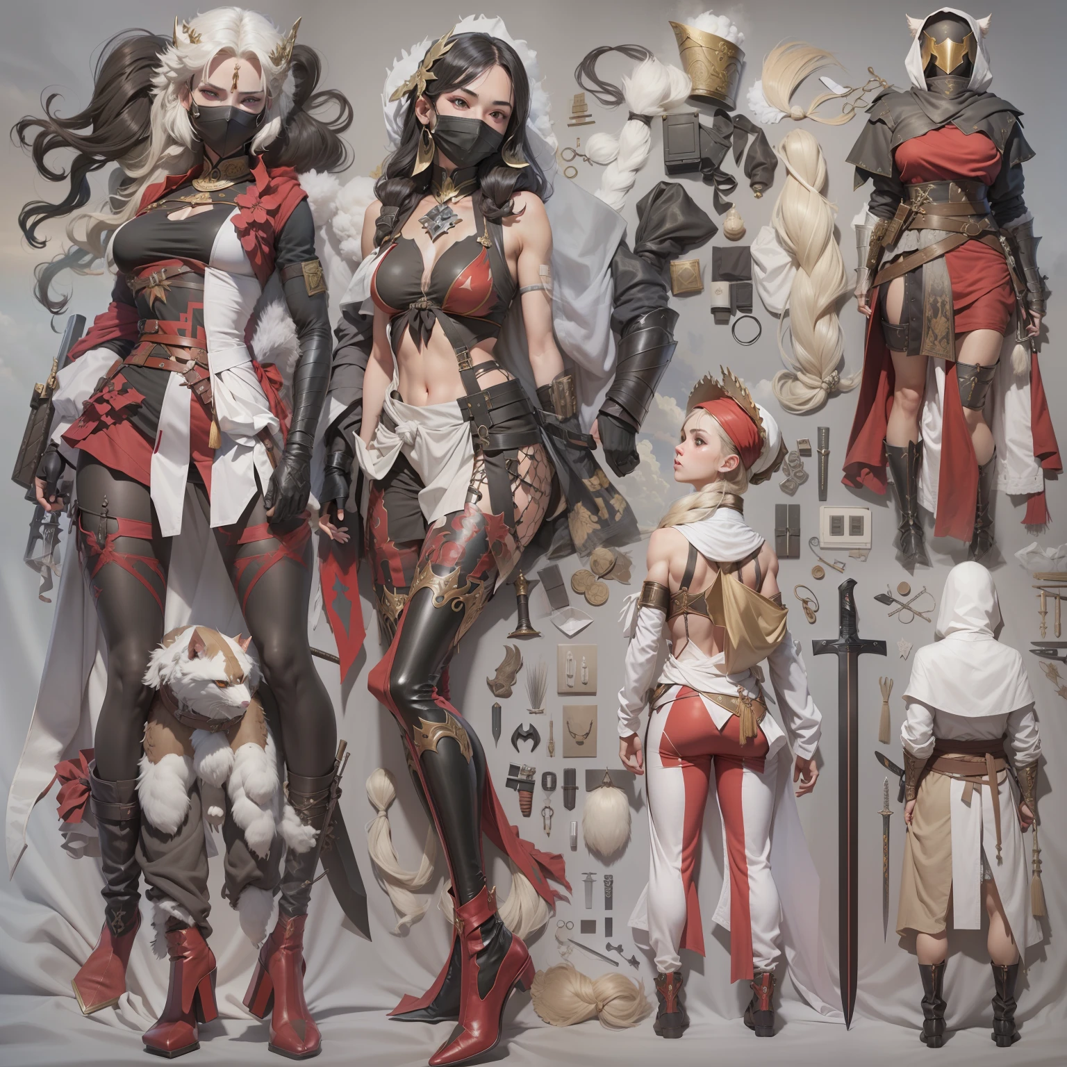 3 d model,Cupcakes, arma, The sword, halter, holdingweapon, 32K, Linen cloak, Top quality, Masterpiece:Faust,,1boys, long whitr hair, clouds, On your stomach, (tmasterpiece,k hd,hyper HD,16k),clutching a sword, buliding, Reflectors, bloods, Eastern Asia, Weapon focus, Skysky, brunette color hair, knifes, trouser, firey, banya, The clothes ar, bandagens, sword sheath, Masks, 独奏