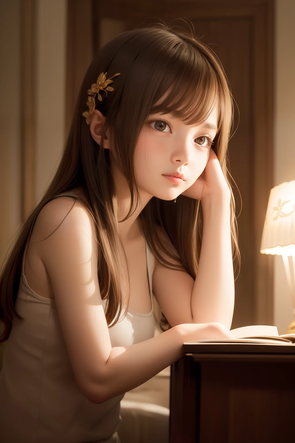 superb, masterpiece,1girl, solo, room, study, lightsout, stand light, face details