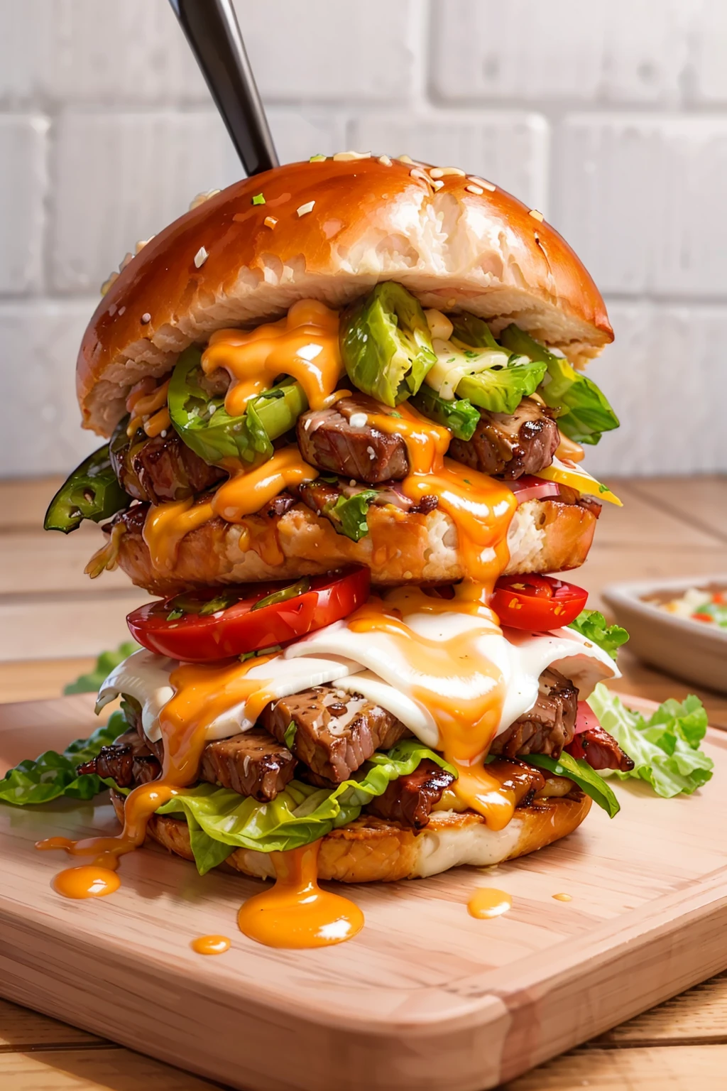 beef, Pepper Jack Cheese, Pickled jalapeños, lettuce, Chipotle sauce, Artisan bread.