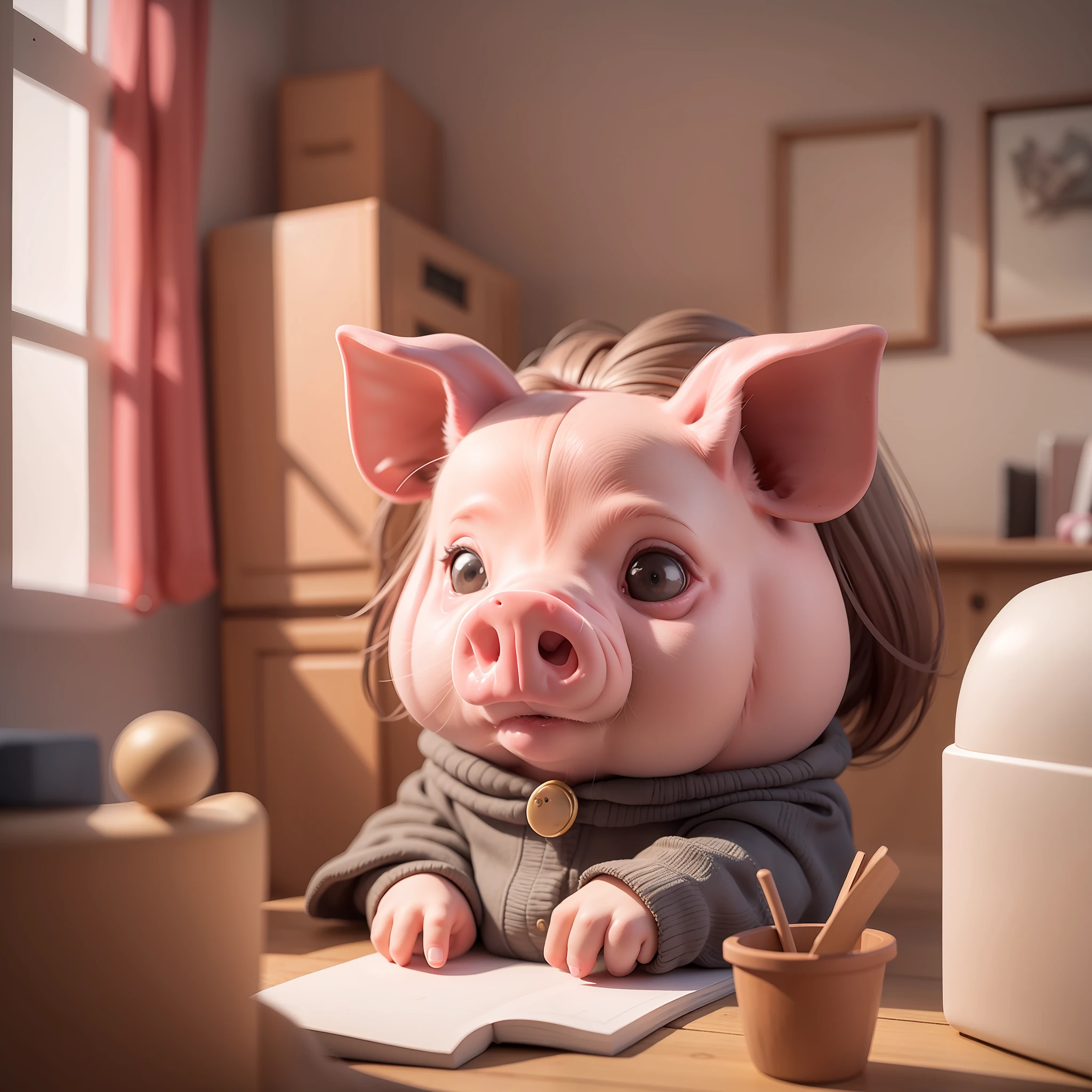 A big-chested, brainless pig,In the pig pen