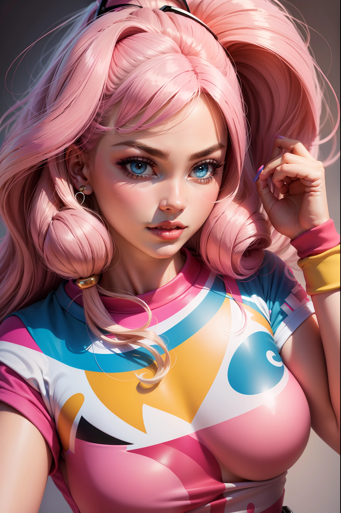 Design a t-shirt with a retro or nostalgic approach, using iconic images of Barbie from different eras. Incorporates vibrant colors reminiscent of Barbie's signature aesthetic and fantasy world. Also, you could add phrases or words that reflect Barbie's spirit and personality, como "Dream Big" o "Be Yourself." Make sure the design appeals to both adult Barbie fans who remember their childhood.,