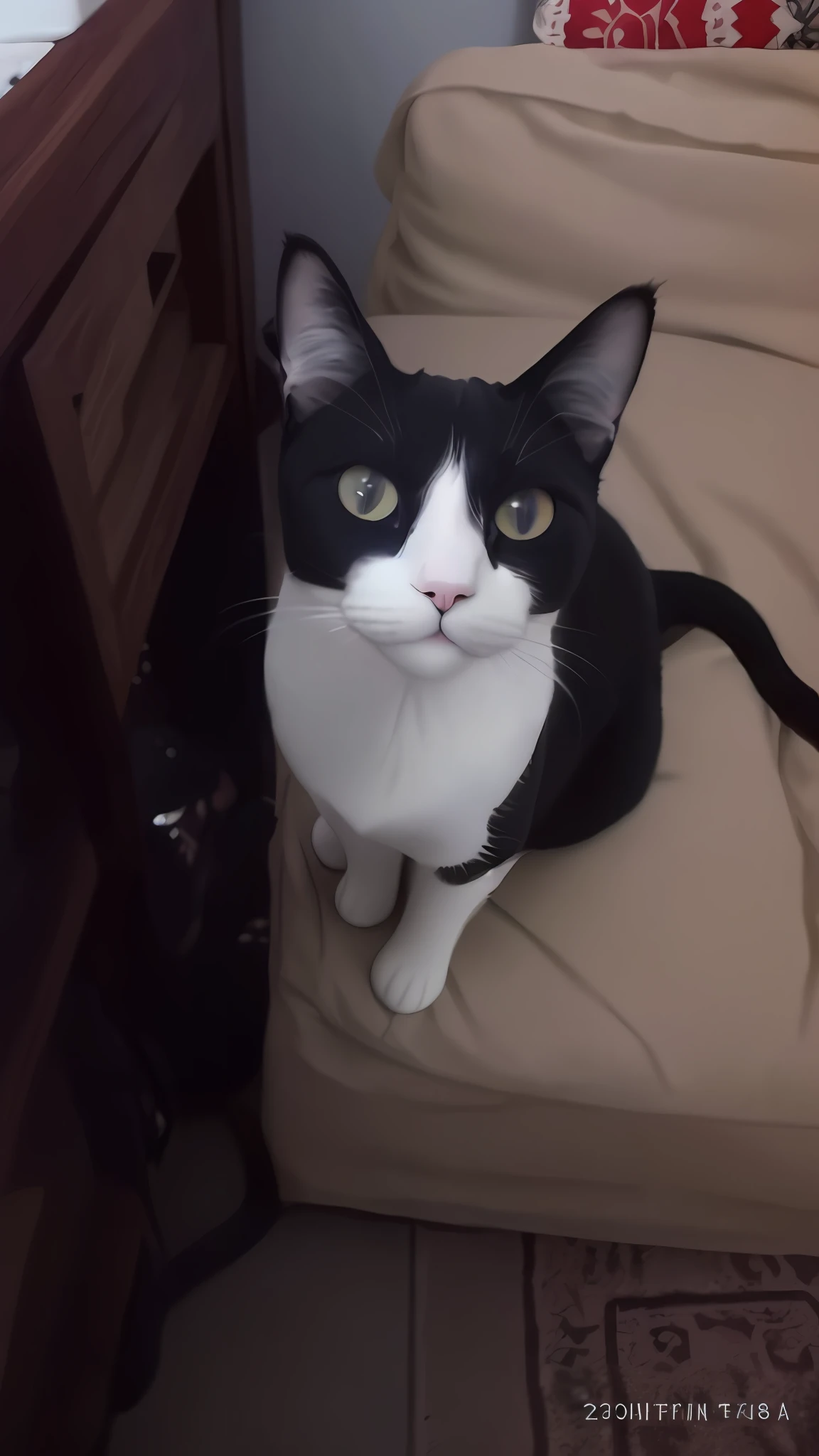 um gato preto e branco sentado, gato preto e branco, cat looking at the camera, Looking directly at the cute furry camera, muito bobo olhando