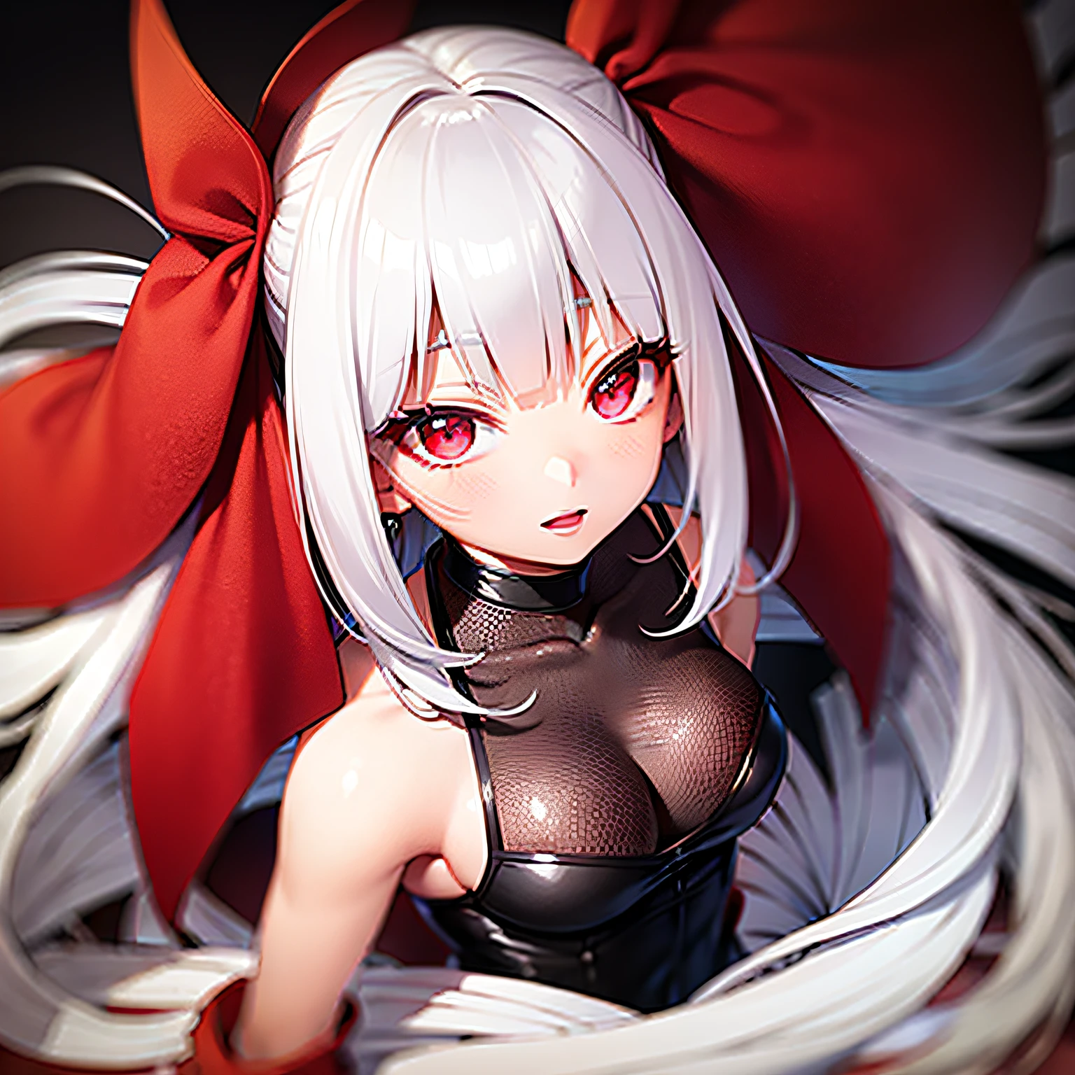 White hair，red - eyed，tmasterpiece，adolable