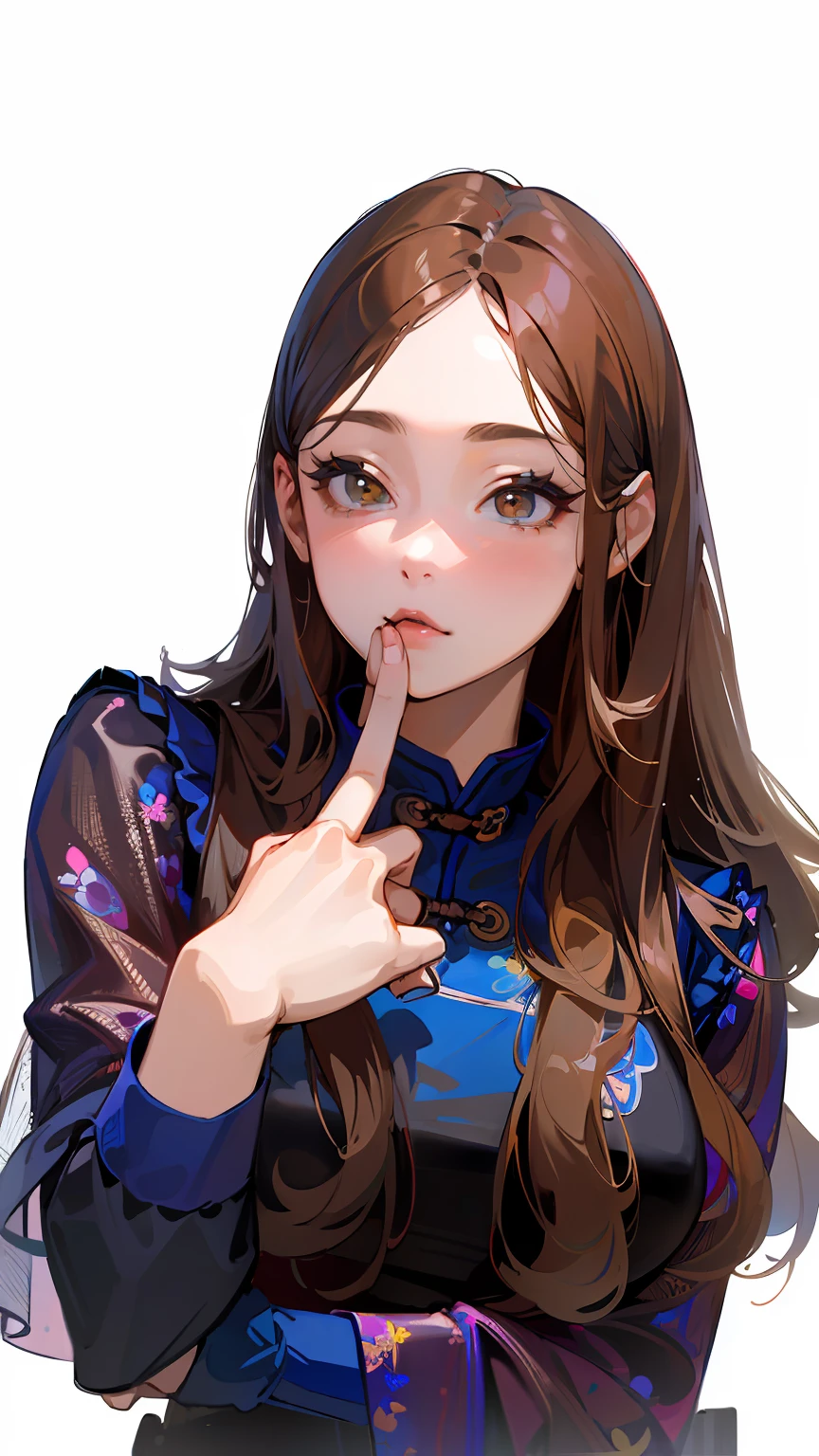 ((masterpiece)),((best quality)), beautiful Chinese girl,Take a photo with Yellow brown long hair,The dark blue transparent tulle top is printed with a light pink pattern, 🤤 girl portrait, 8K , Korean girl, seductive anime girls,