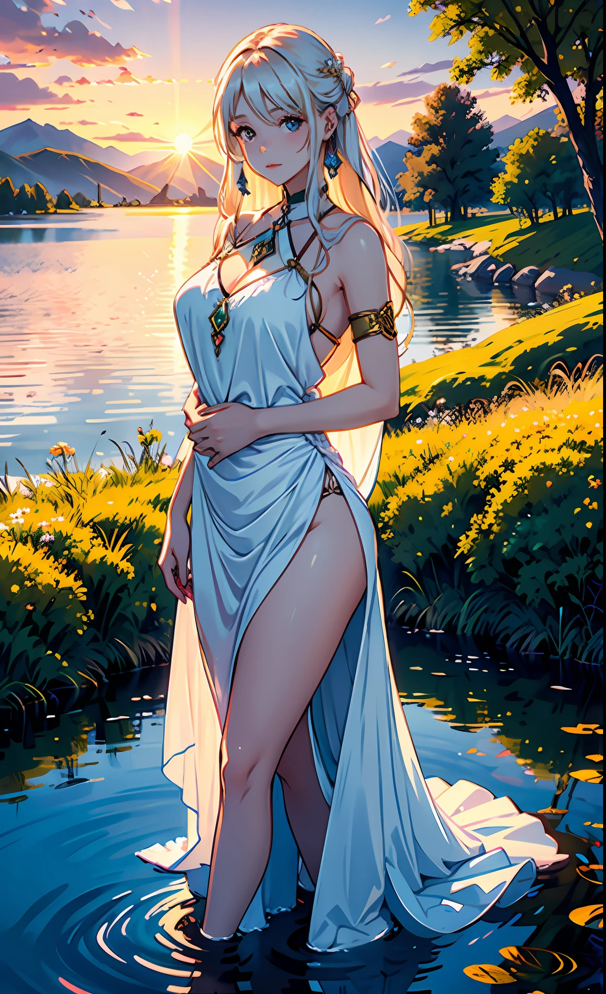 1 girl, serene expression, mesmerizing eyes, straight long hair, flowing dress, poised posture, porcelain skin, subtle blush, crystal pendant
BREAK
golden hour, (rim lighting):1.2, warm tones, sun flare, soft shadows, vibrant colors, painterly effect, dreamy atmosphere
BREAK
scenic lake, distant mountains, willow tree, calm water, reflection, sunlit clouds, peaceful ambiance, idyllic sunset, ultra detailed, official art, unity 8k wallpaper
, zentangle, mandala