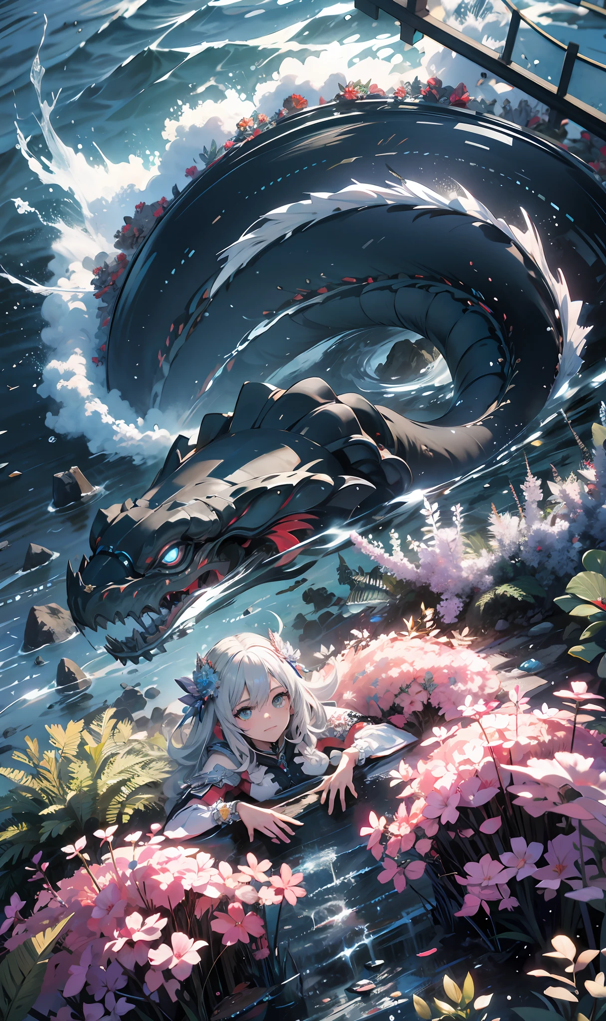 tmasterpiece,high qulity,rendering by octane,Complicated details,Ridiculous resolution, A high resolution, (masterpiece:1.4), ultra - detailed, 1girl, looking from above, ocean floor, afloat