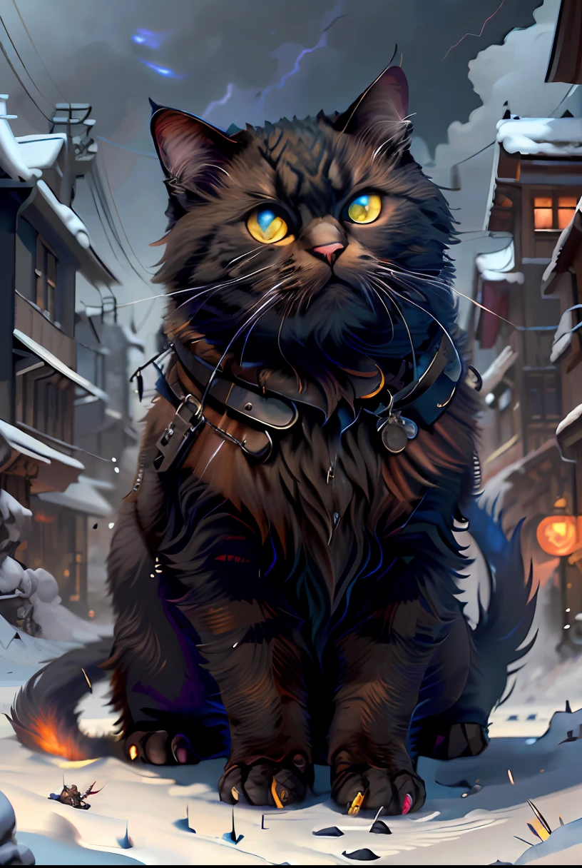 Angry cat god, closeup, steampunk anthropomorphic , black plague mask, Artstation illustrators, intricate details, face, full body portrait, dim light, illustration, UHD, 4K hyper realistic, tension, cold, highly detailed, sharp focus, professional, 8k UHD, cinematic, dark, violent, outdoor, River, battle, chase, dramatic, vivid, nervous vibe, render, epic, twilight, HDR, album cover, blizzard, lightning, cataclysmic