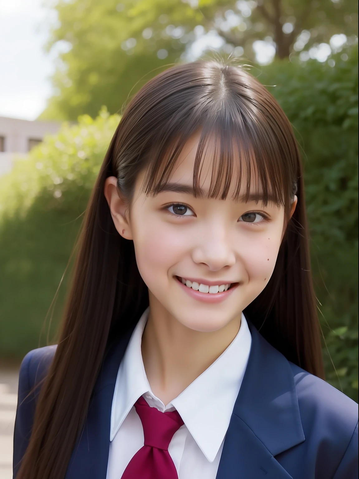  Girl, Beautiful Girl, uniform, skinny, head shot, plein air、14yeara smile