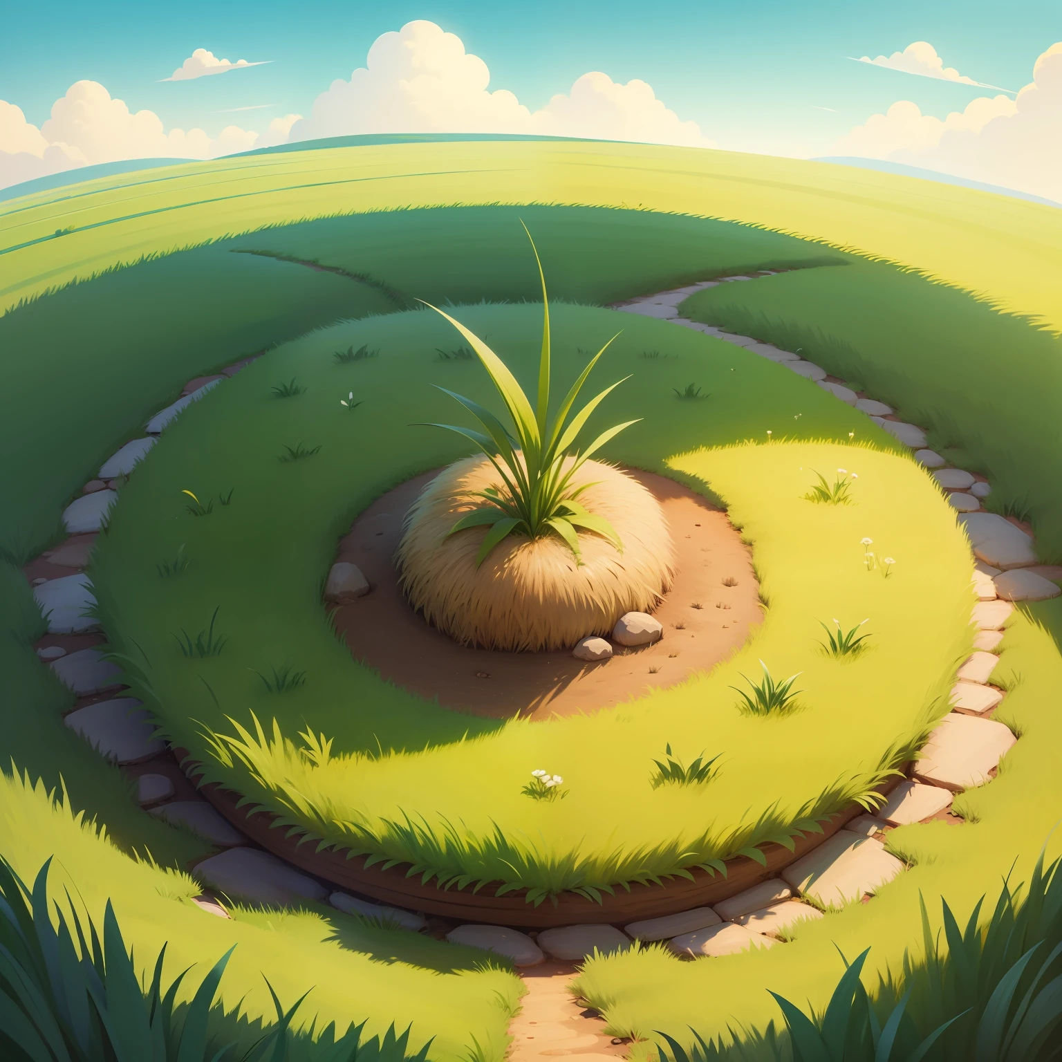 Bright and cute style picture book illustration:On the steppe,The grass grows happily