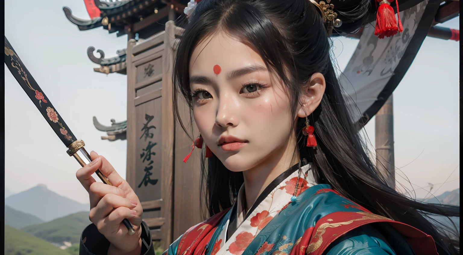 Chinese Taoist female samurai,8k wallpaper,Hanfu,超高分辨率,xiuxian,face repair,Hand detail,