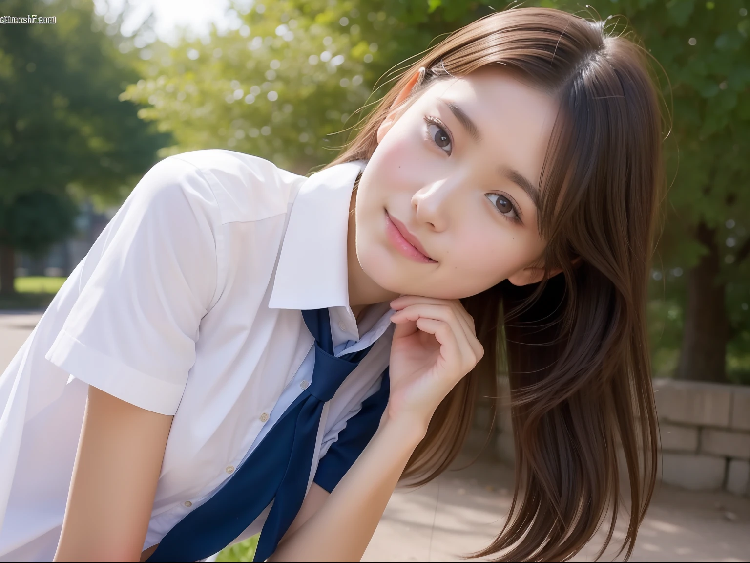 School Girl, Beautiful Girl, uniform, skinny, head shot, plein air、14years、NSFW