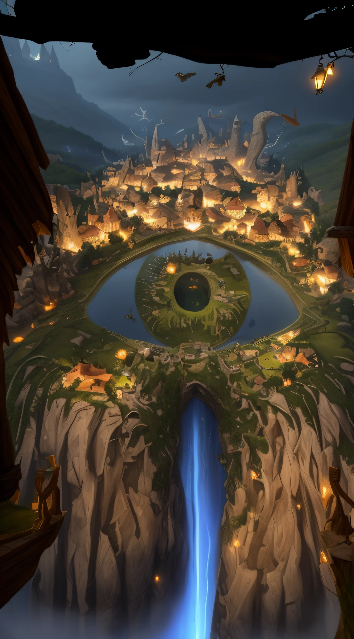 cena noturna de uma aldeia com um caminho que leva a uma aldeia, Cidade da fantasia de Medeival, vila medieval, fantasy town setting, uma pequena vila medieval, a bustling magical town, medieval village on the plains, cidade medieval, fundo da aldeia nightime, Estilo Andreas Rocha, Cidade da Fantasia, paisagem medieval da cidade, Aldeia na Mata, cidade medieval, vila pitoresca